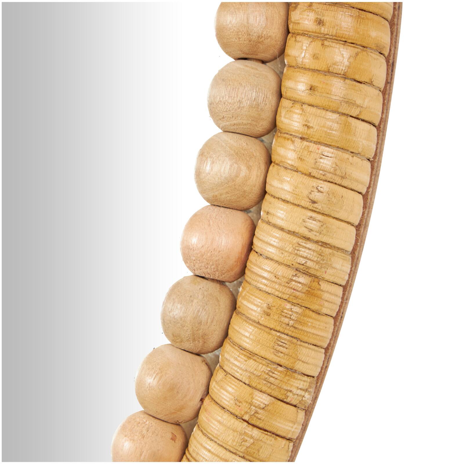 24" Brown Bamboo Wrapped Wall Mirror with Beaded Frame Décor