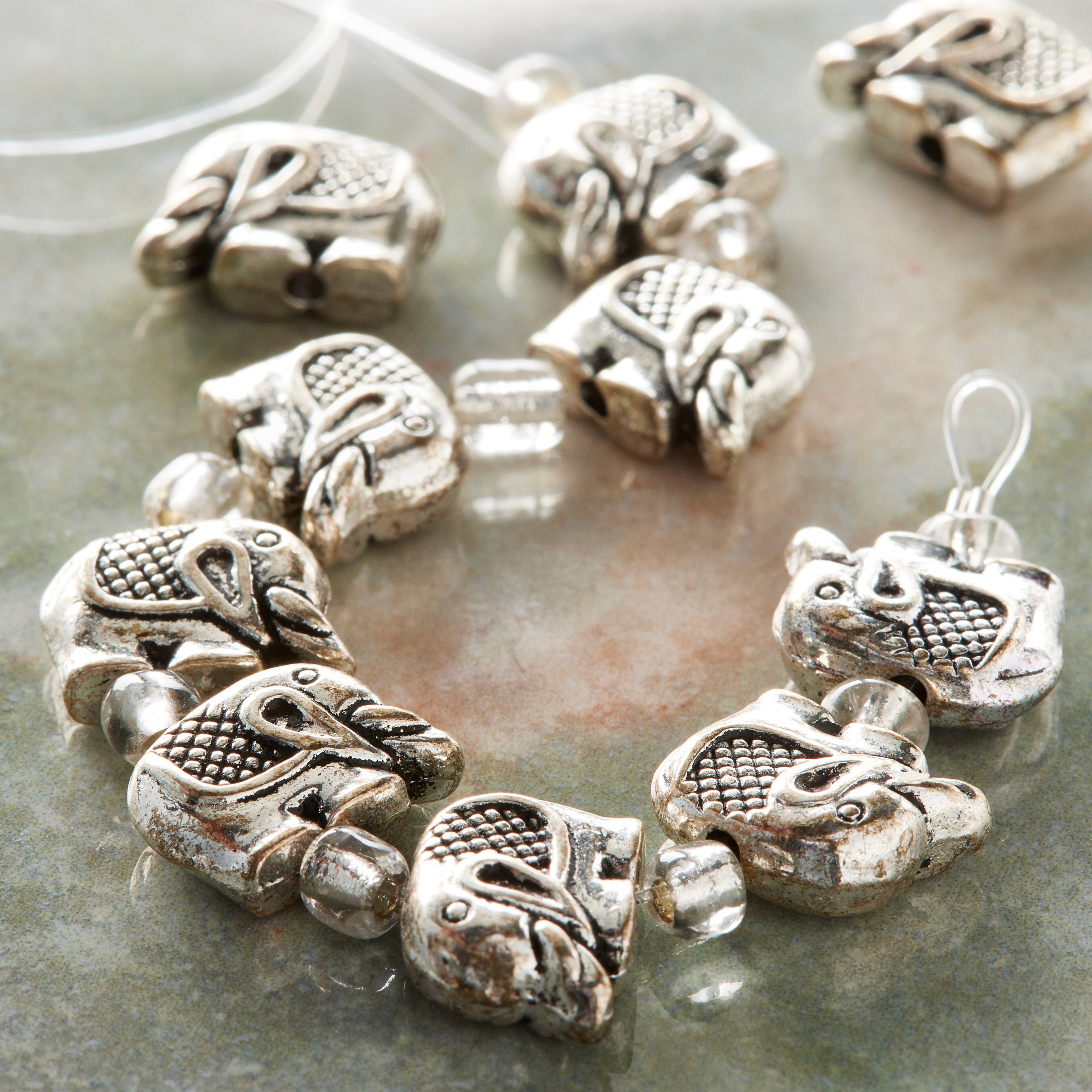 12 Pack:  Silver Metal Elephant Beads, 12mm by Bead Landing&#x2122;