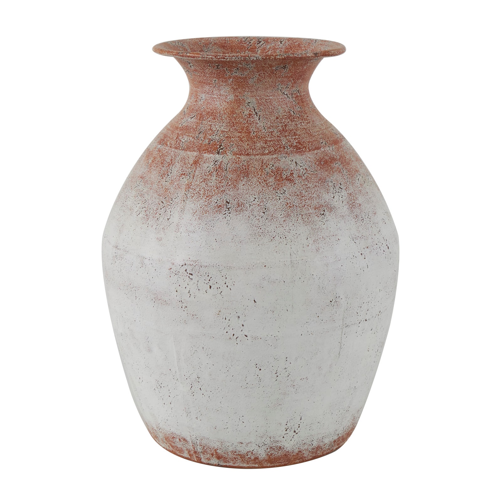 14&#x22; White &#x26; Rust Distressed Vase