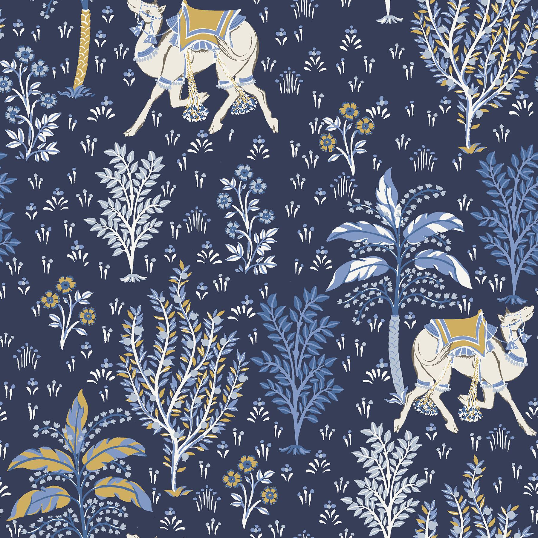 NuWallpaper PrintFresh Navy Camel's Courtyard Peel & Stick Wallpaper