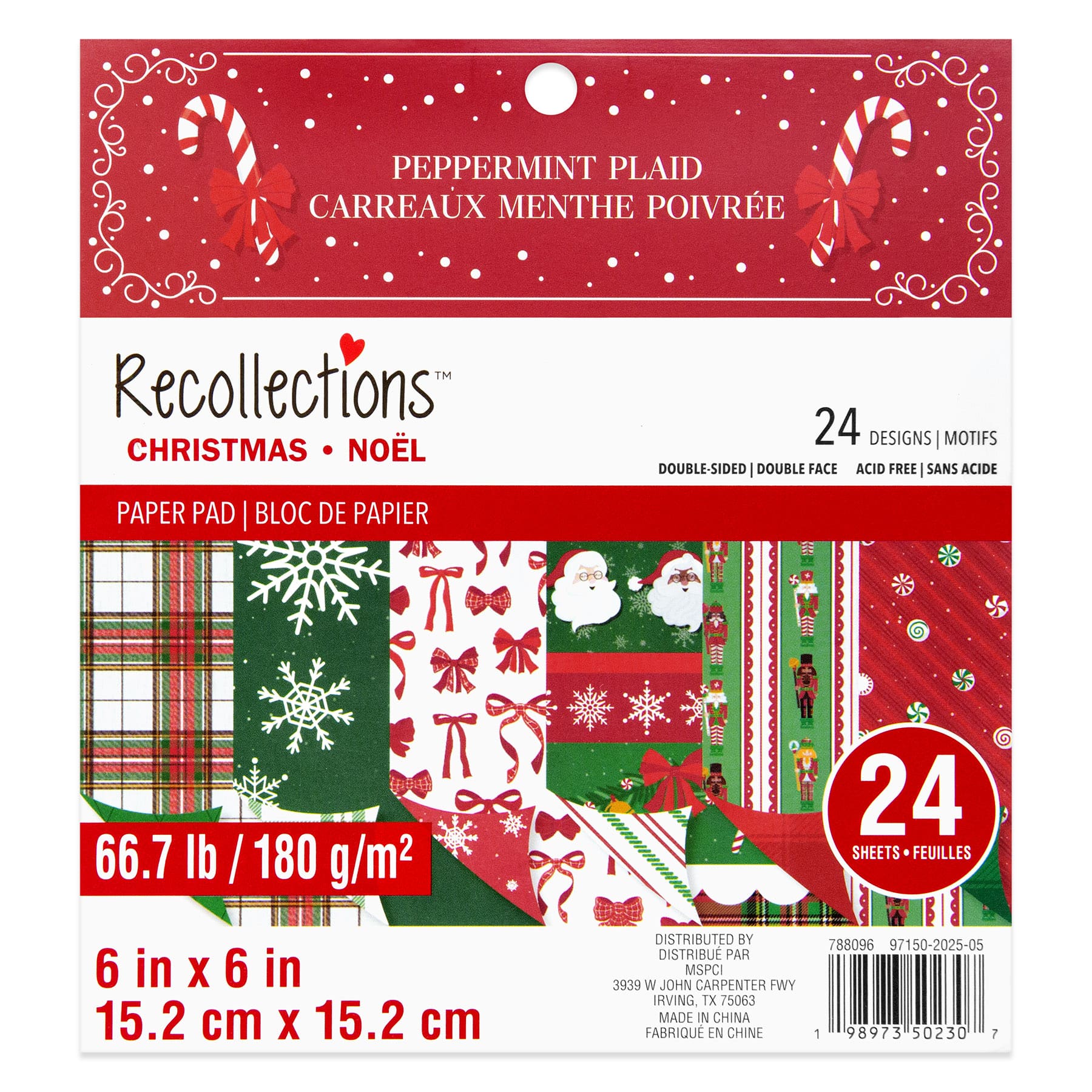 6&#x22; x 6&#x22; Peppermint Plaid Double-Sided Paper Pad, 24 Sheets by Recollections&#x2122;