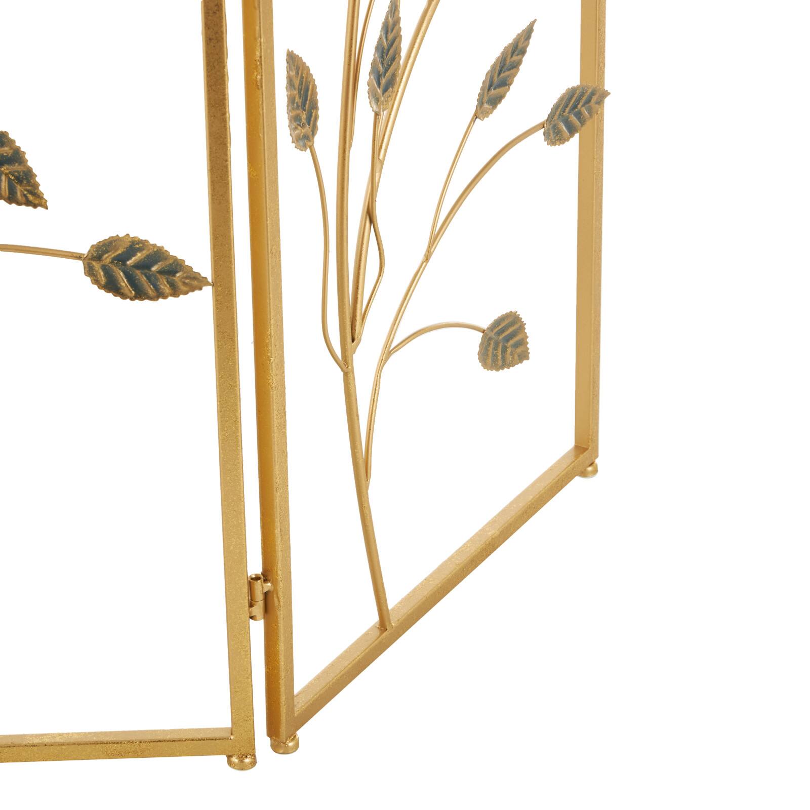 38.25" Gold Metal Leaf Foldable 3-Panel Fireplace Screen