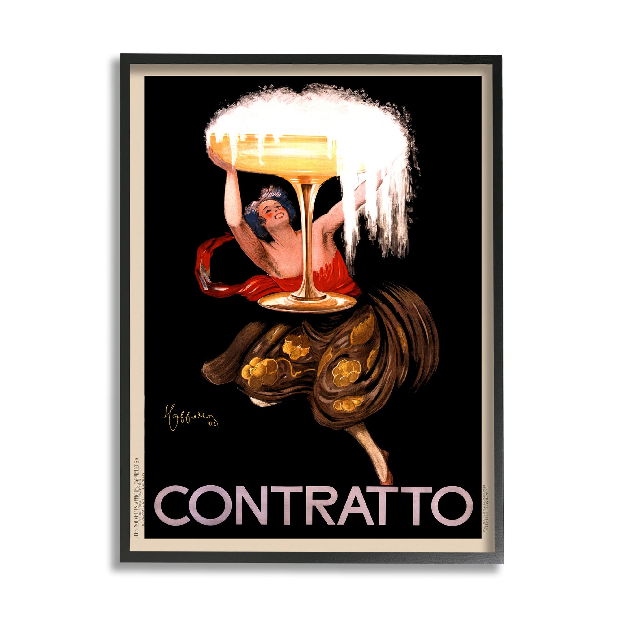 Stupell Industries Vintage Vermouth Cocktail Illustrative Advertisement Contratto in Black Frame Wall Art