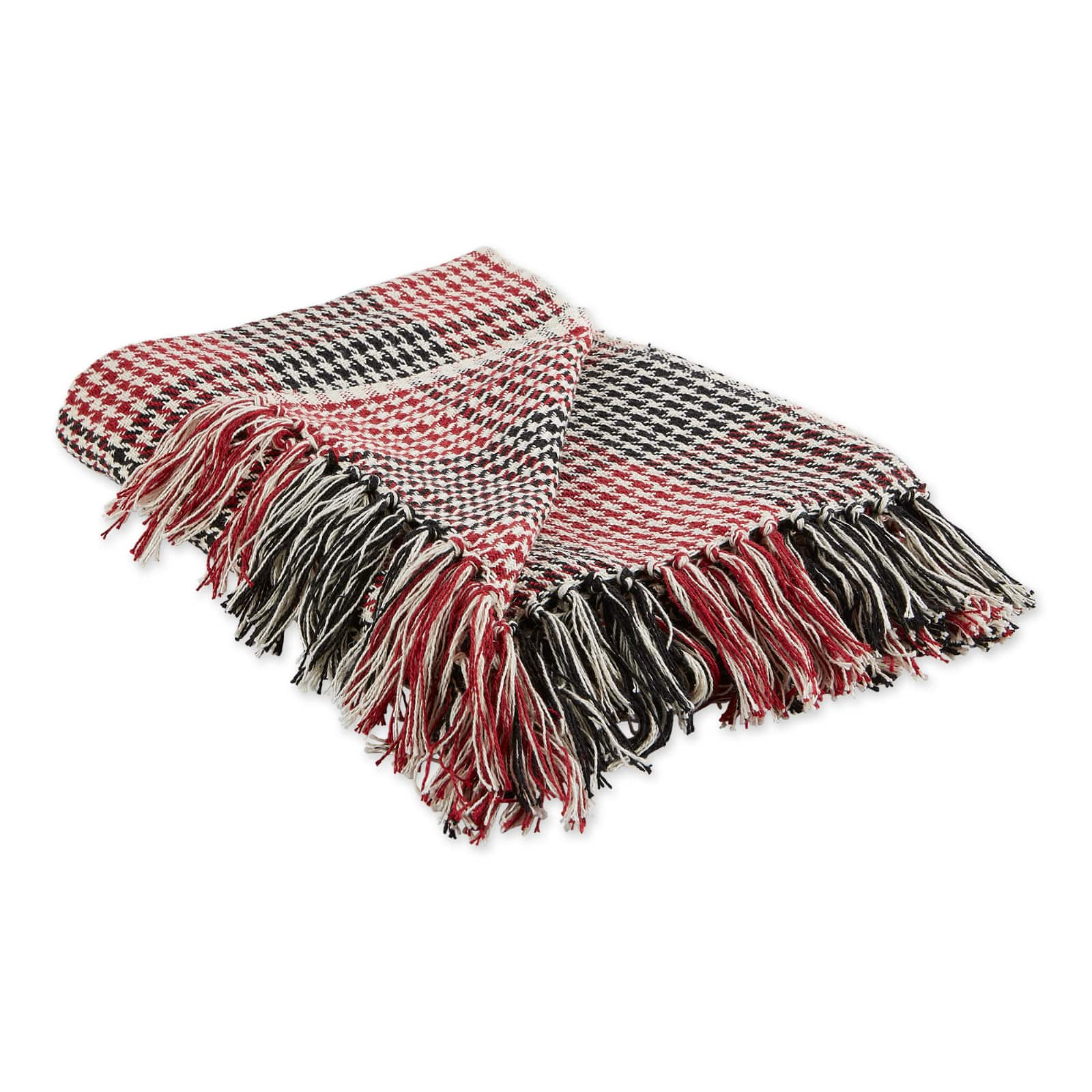 Red &#x26; Black Houndstooth Plaid Throw