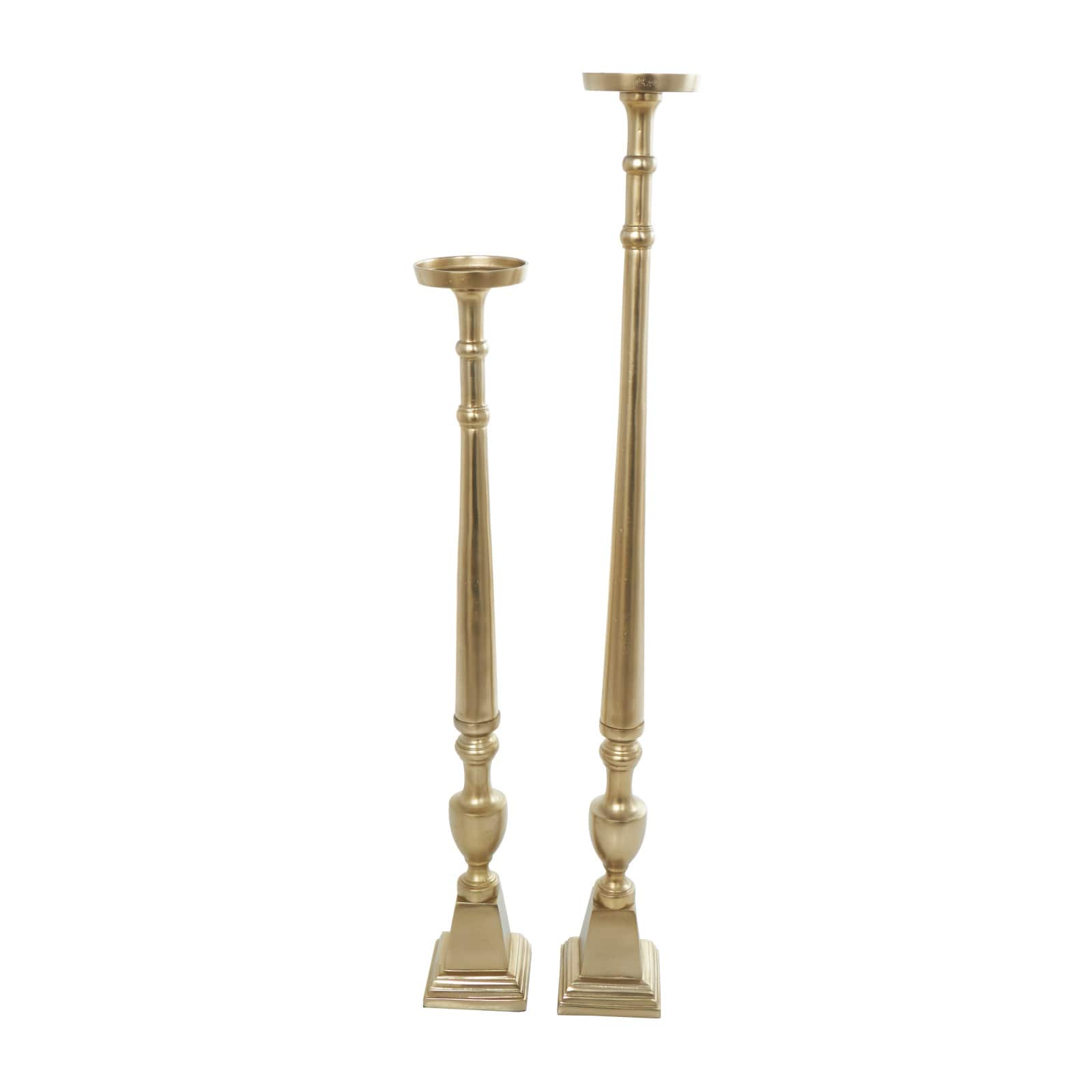 Gold Aluminum Tall Floor Pillar Candle Holder Set