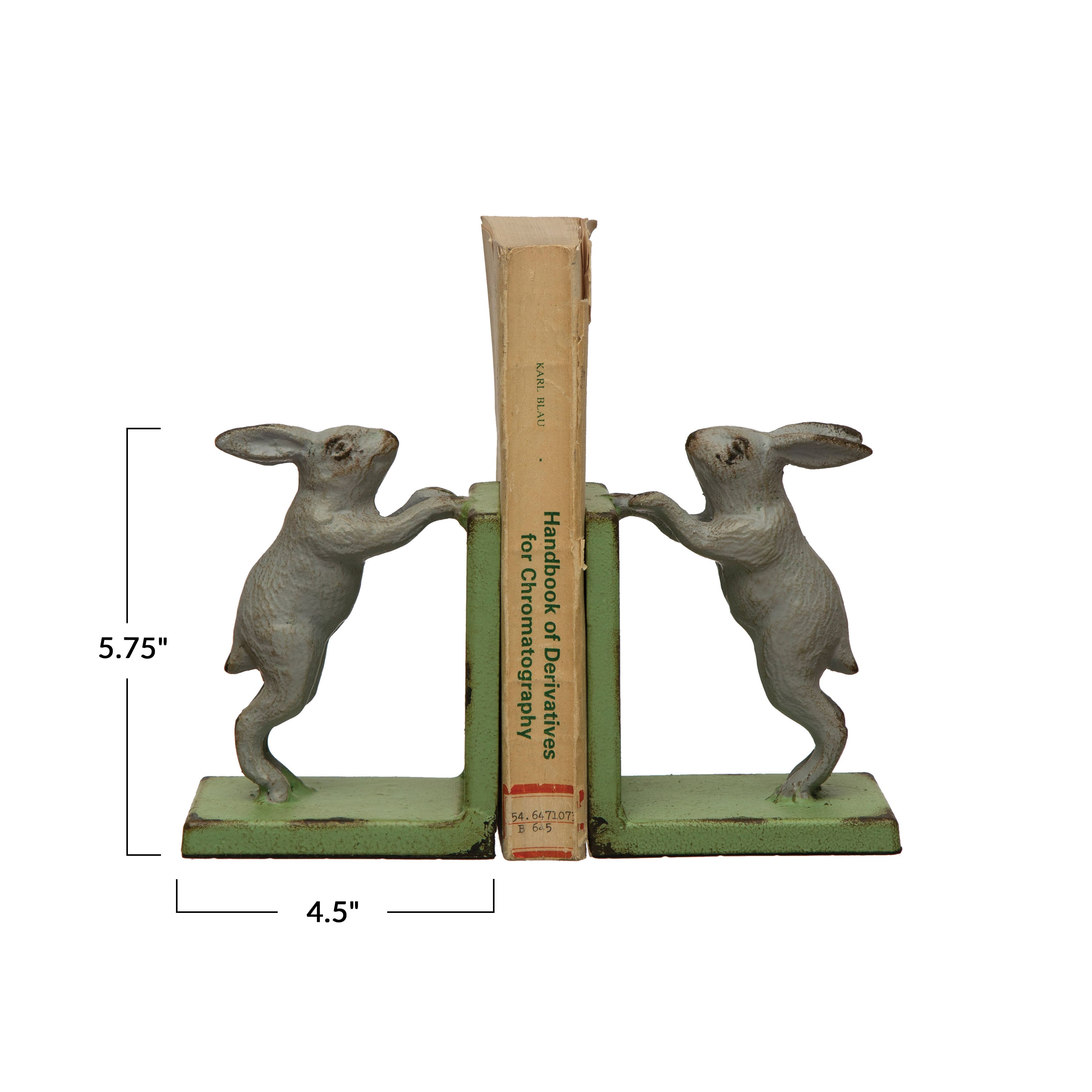 6&#x22; Gray &#x26; Green Iron Rabbit Bookends Set