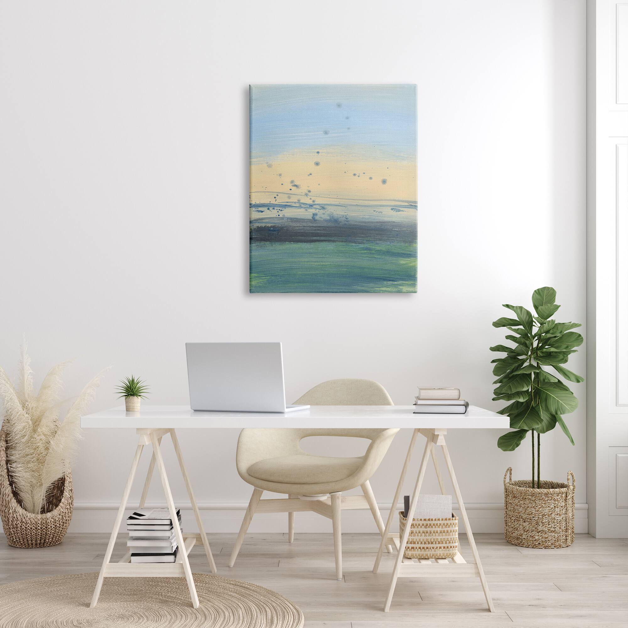 Stupell Industries Conceptual Yellow Ocean Sunset Blue Paint Splatter Canvas Wall Art