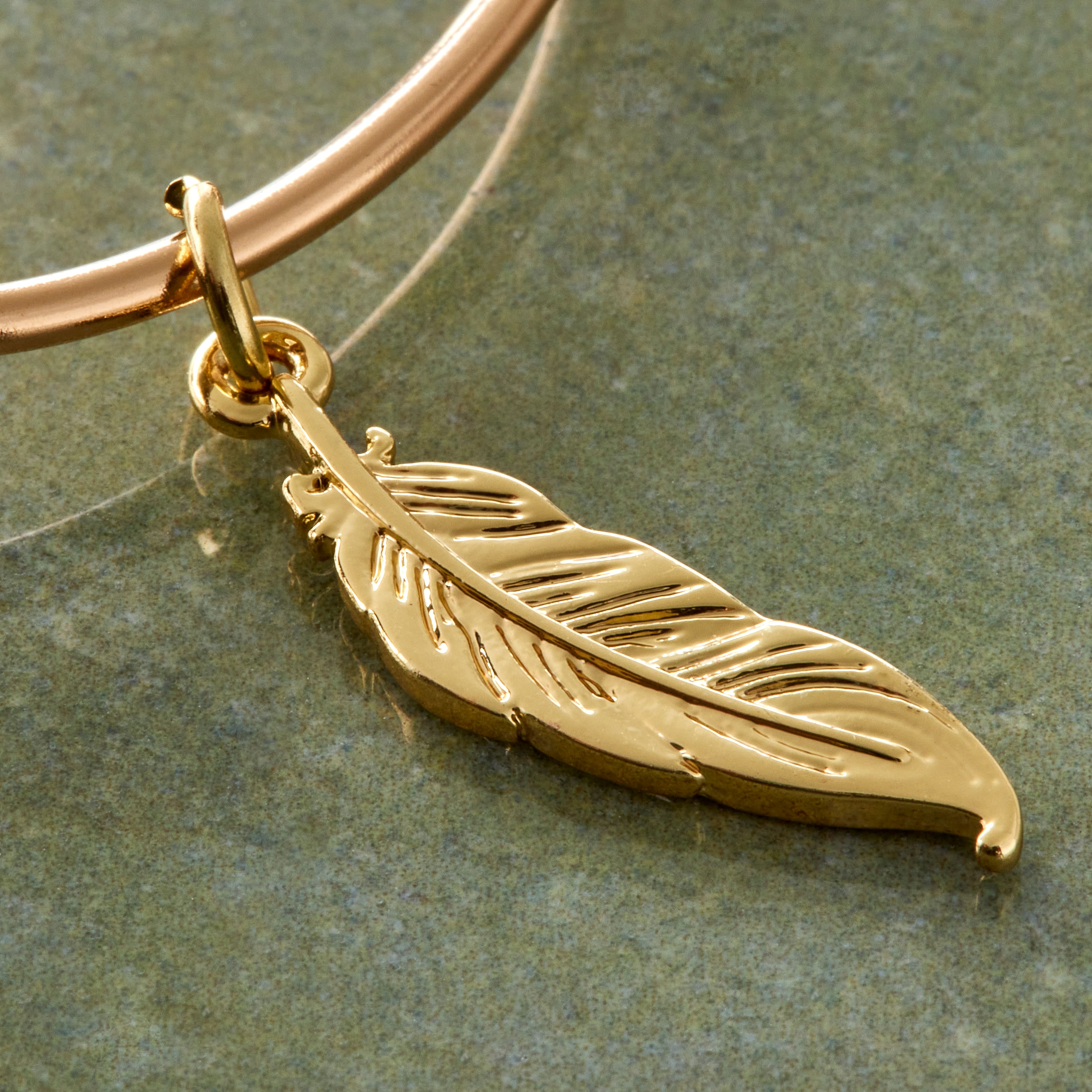 Charmalong&#x2122; 14K Gold Plated Feather Charm by Bead Landing&#x2122;