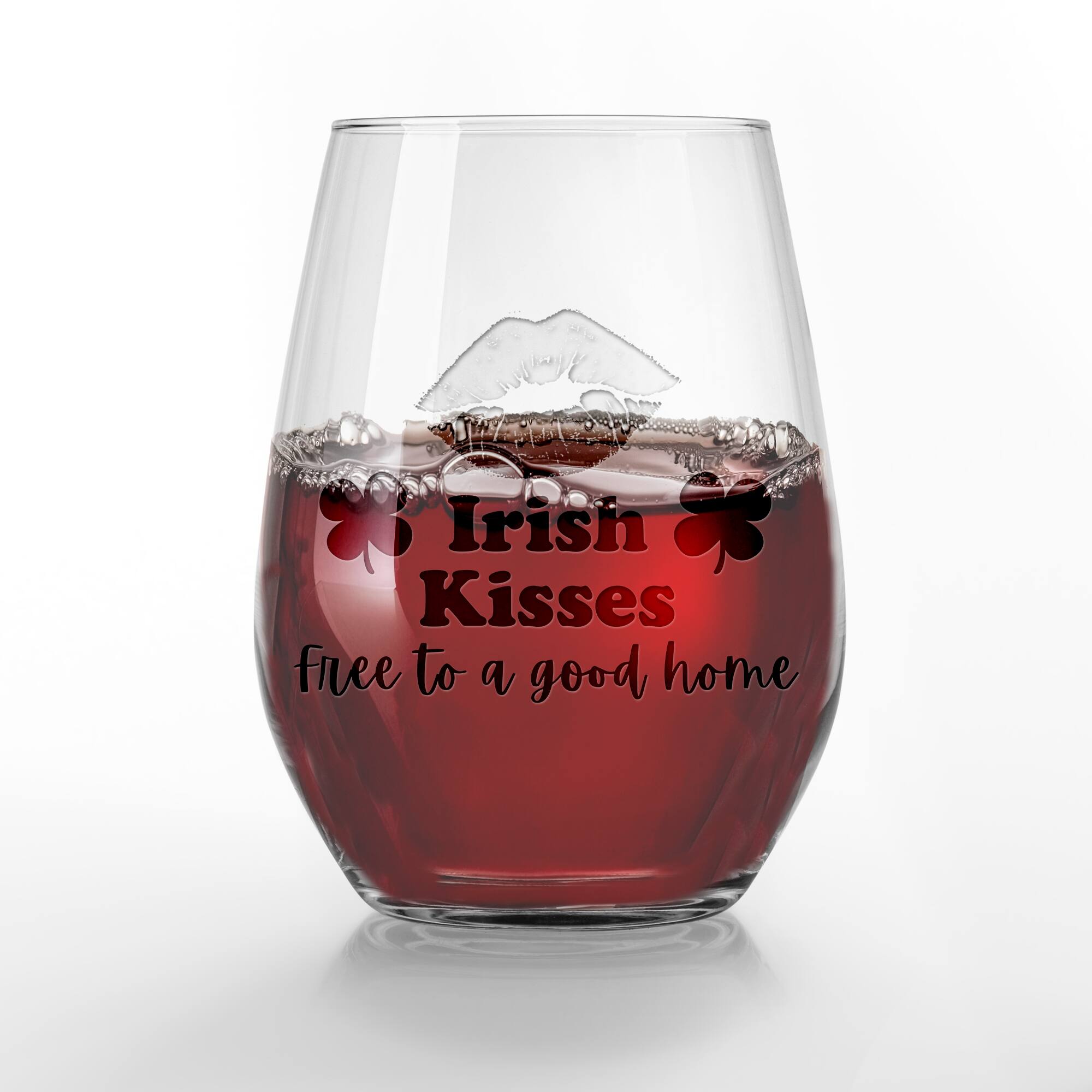 15oz. Irish Kisses Engraved Stemless Wine Glass
