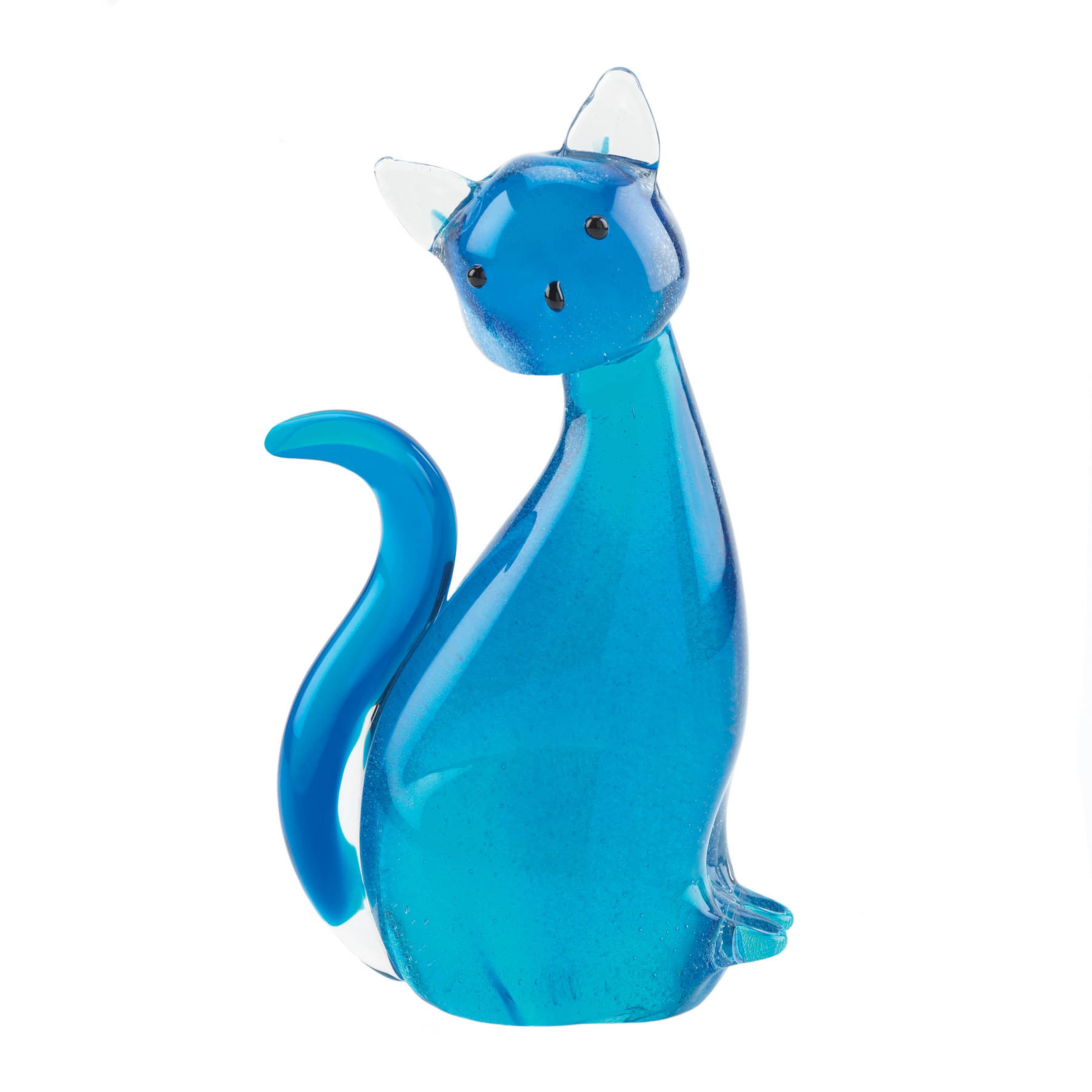 8&#x22; Blue Art Glass Kitty Cat Figure
