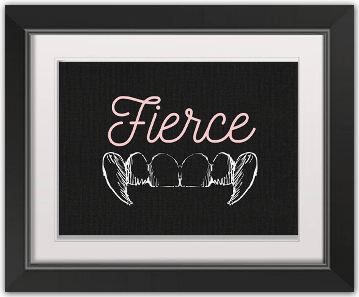 Fierce Fangs Black Framed Print Wall Art