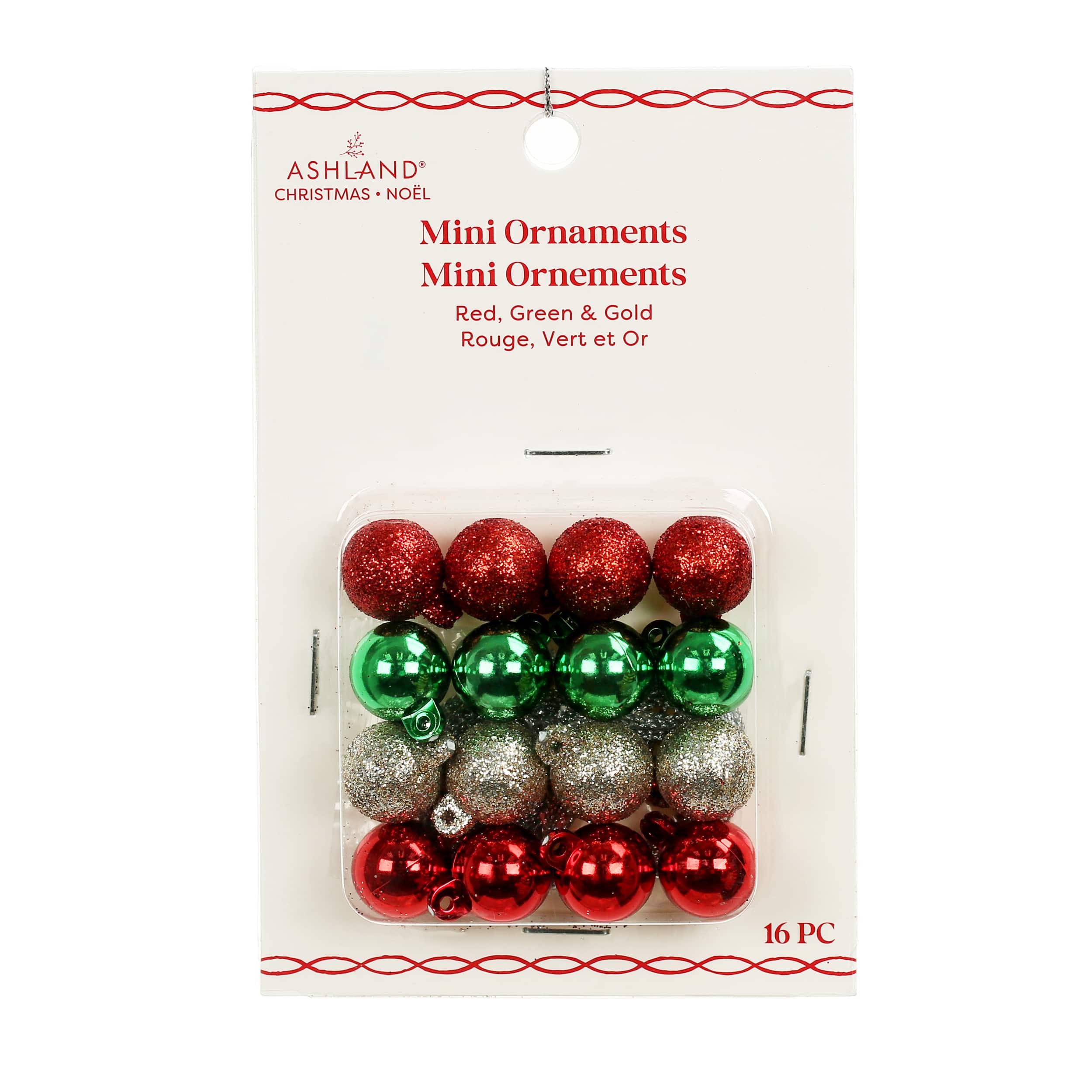 16 Pack 15mm Mini Red, Green &#x26; Gold Ball Ornaments by Ashland&#xAE;