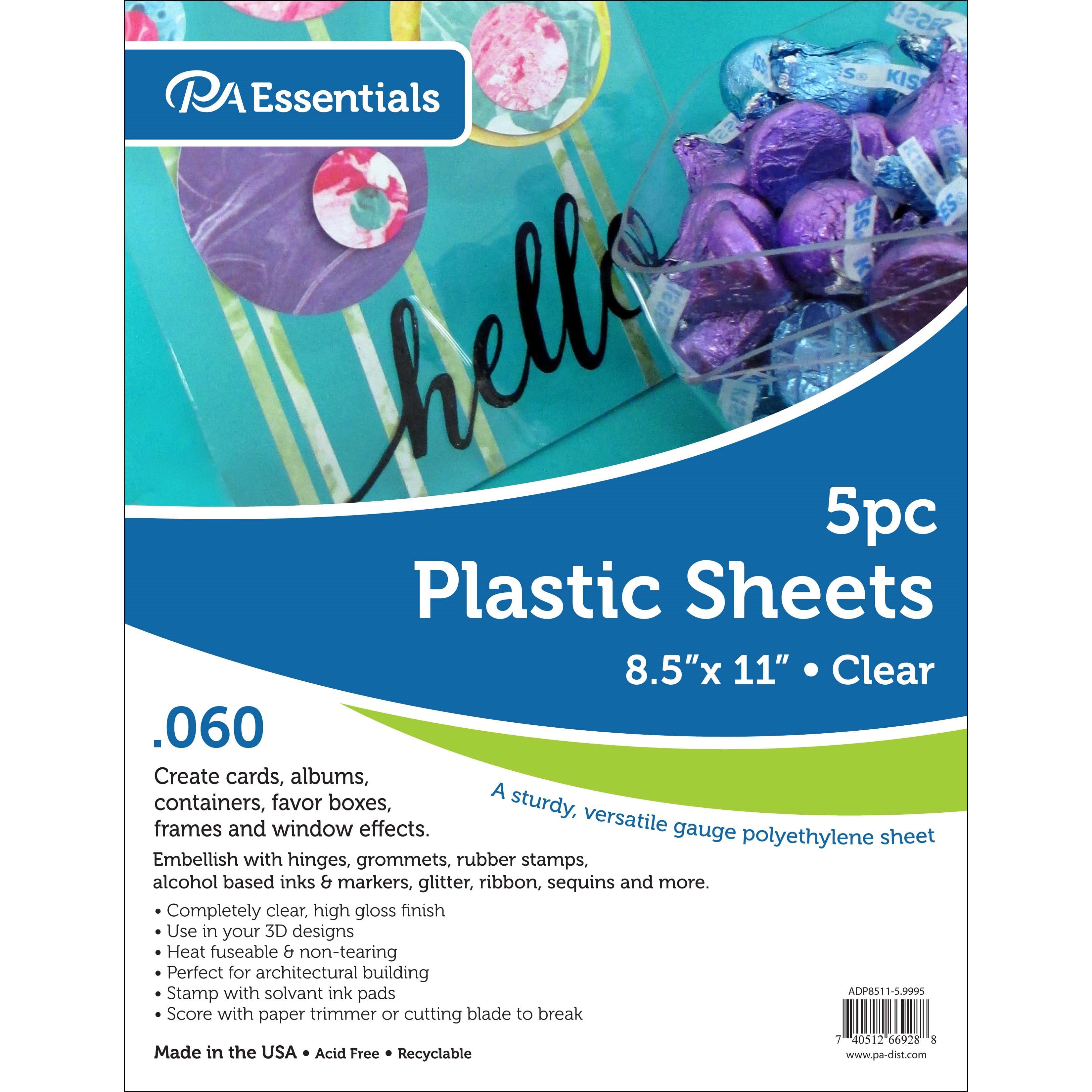 PA Essentials 0.060&#x22; 8.5&#x22; x 11&#x22; Clear Plastic, 5 Sheets