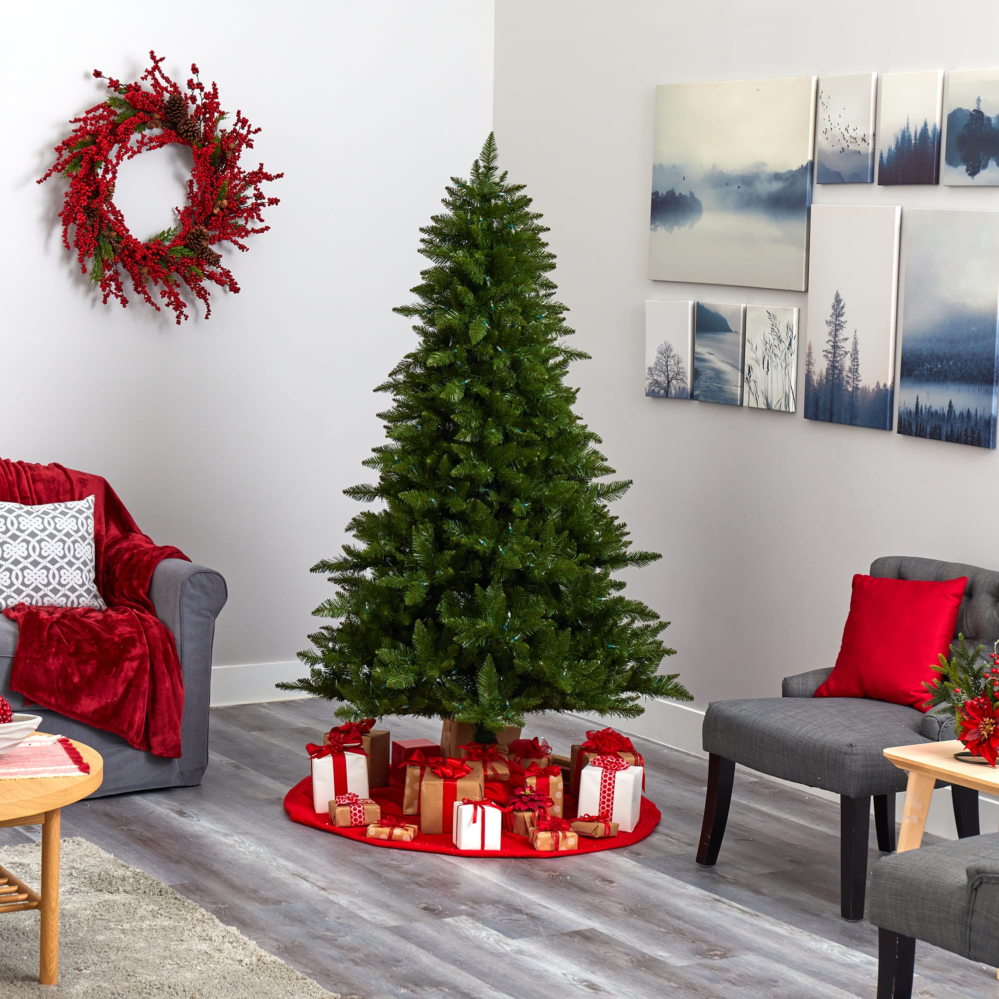 6.5ft. Pre-Lit Vermont Spruce Artificial Christmas Tree, Color Changing LED Lights