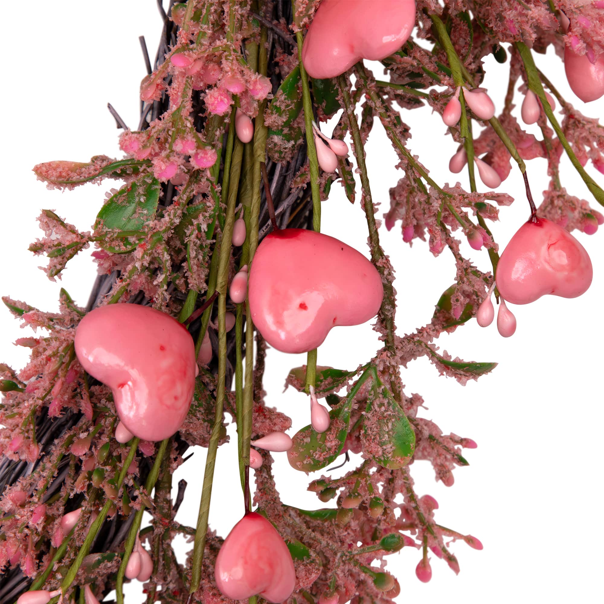 18" Pink Hearts & Rosebuds Artificial Heart Shaped Valentine's Day Wreath