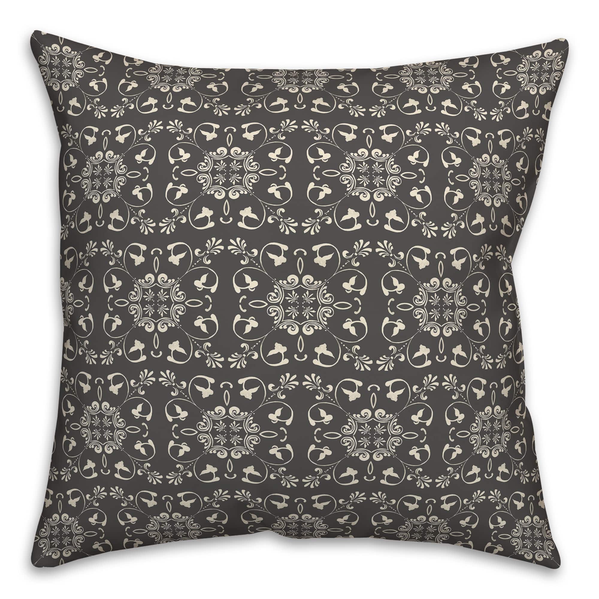 Charcoal Medallion Pattern Throw Pillow 18&#x22; x 18&#x22;