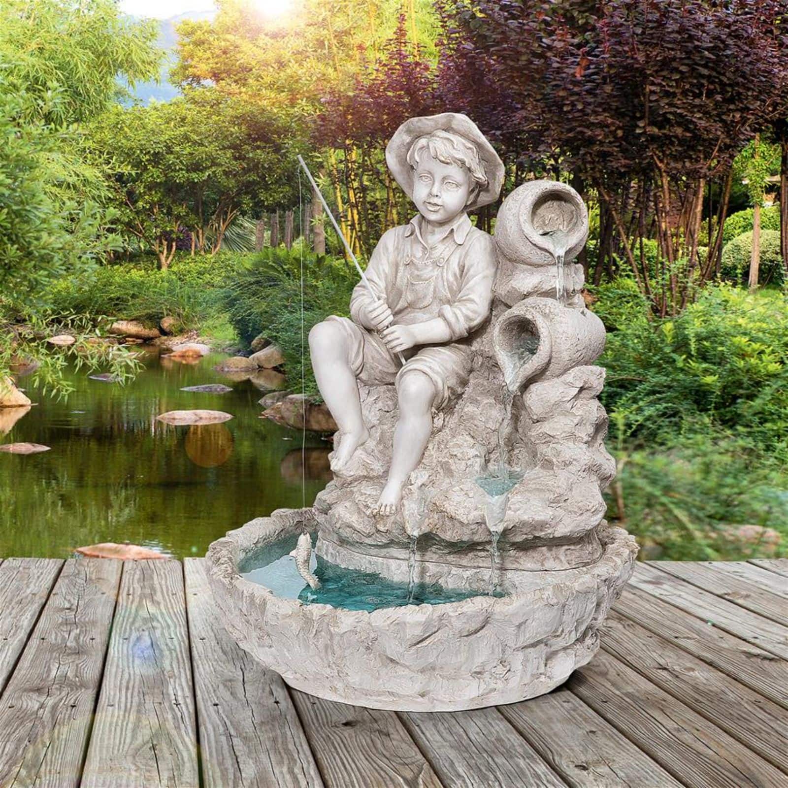 Design Toscano Little Fisherman at the Fishin&#x27; Hole Sculptural Fountain