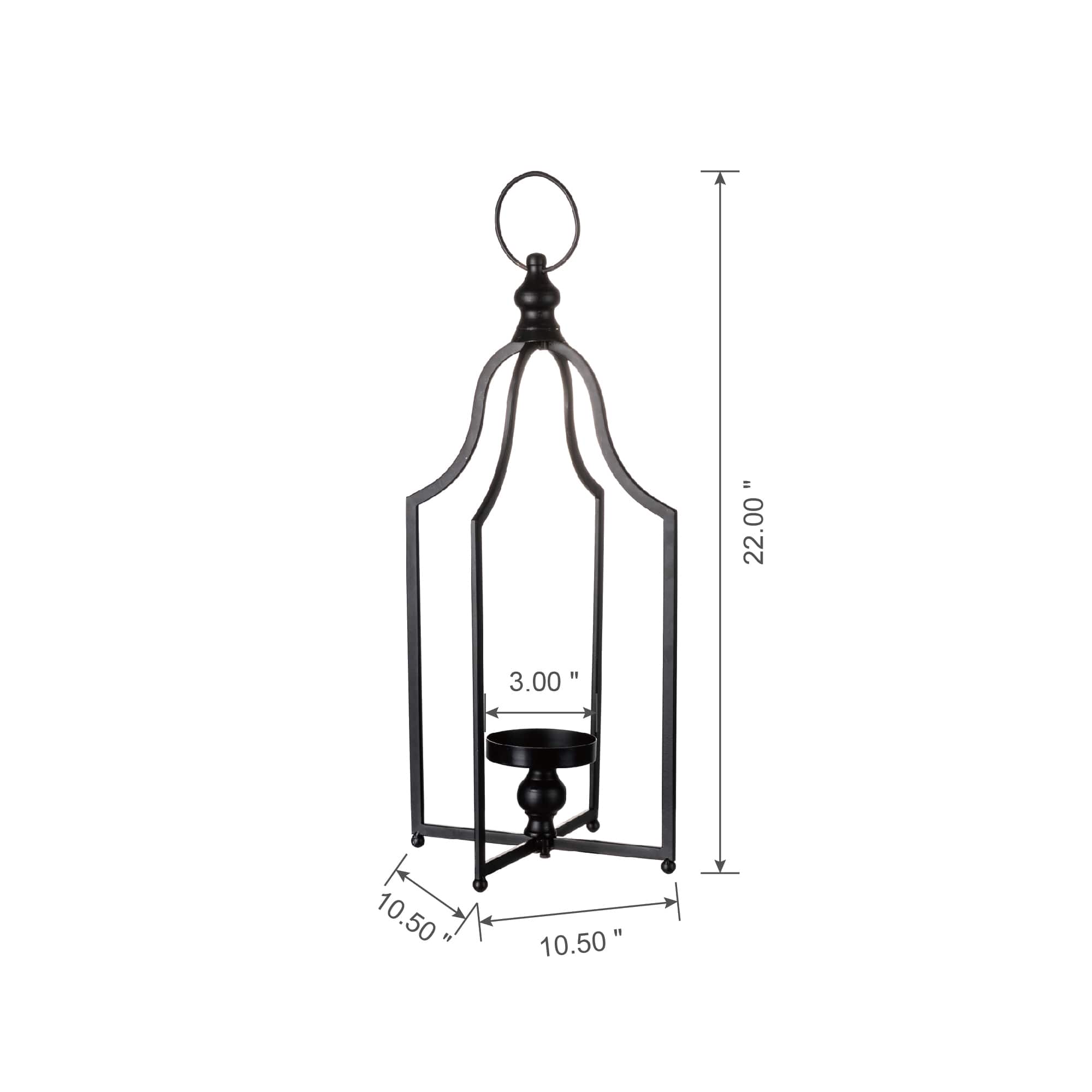 22" Modern Farmhouse Black Metal Candle Lantern