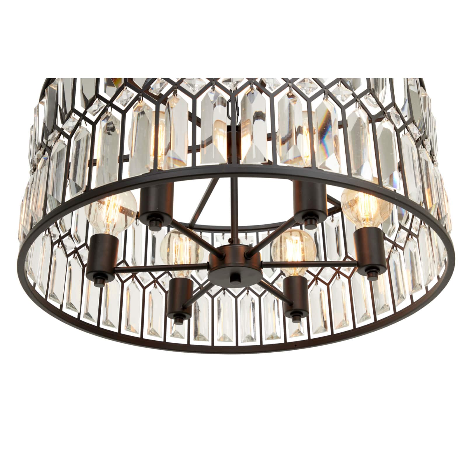 Black Iron Glam Drum Chandelier, 13" x 24" x 24"