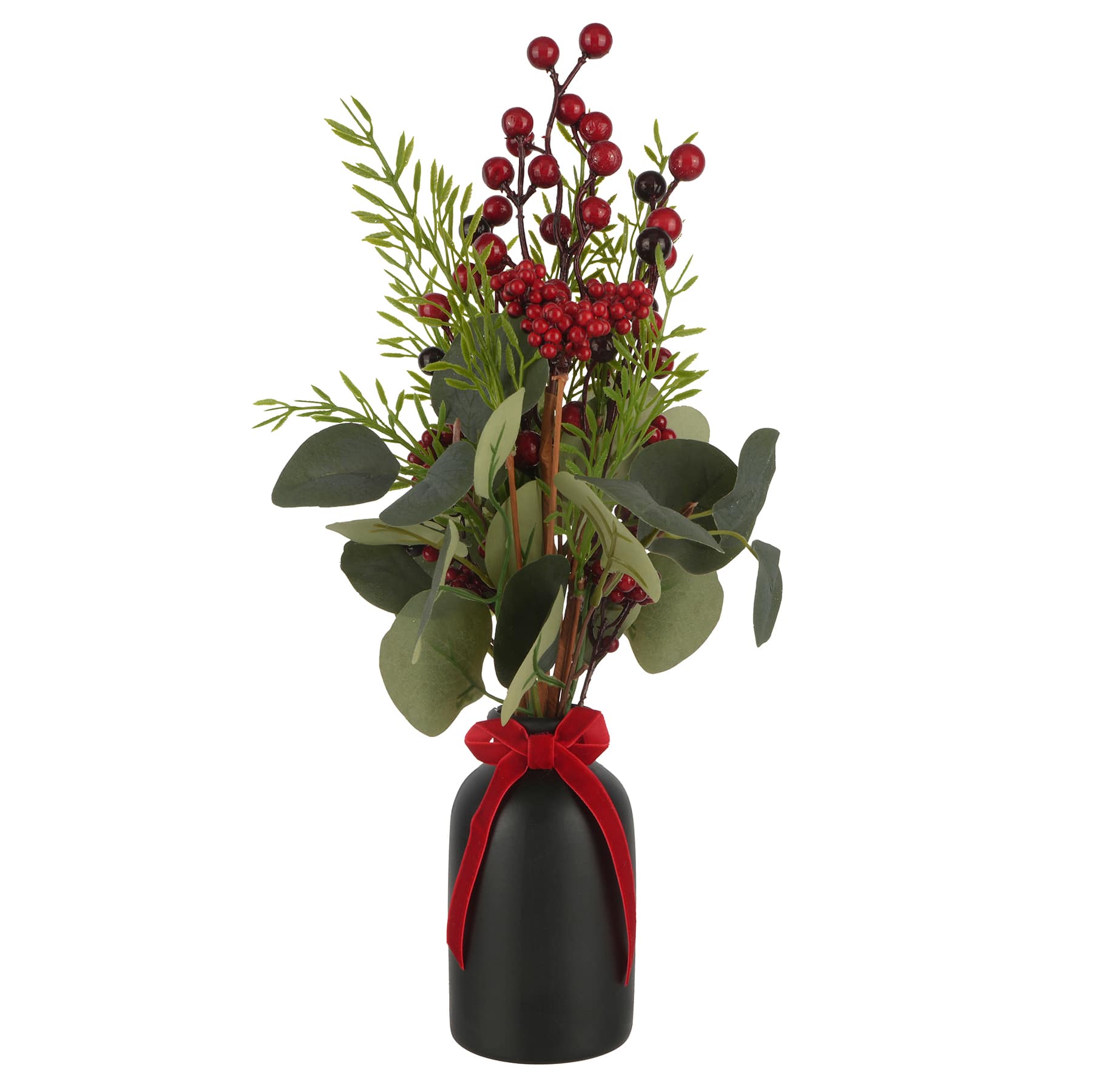 16.5&#x22; Round Leaf &#x26; Tall Red Berry Arrangement in Black Vase by Ashland&#xAE;