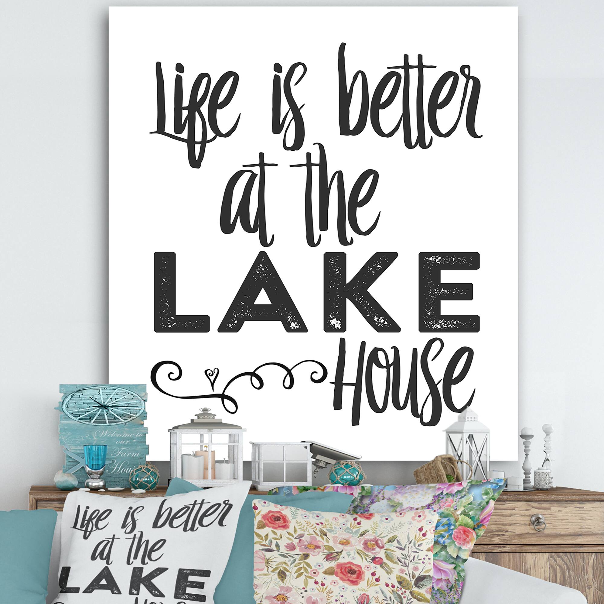 Designart - Lifes Better Lake - Lake House Canvas Artwork