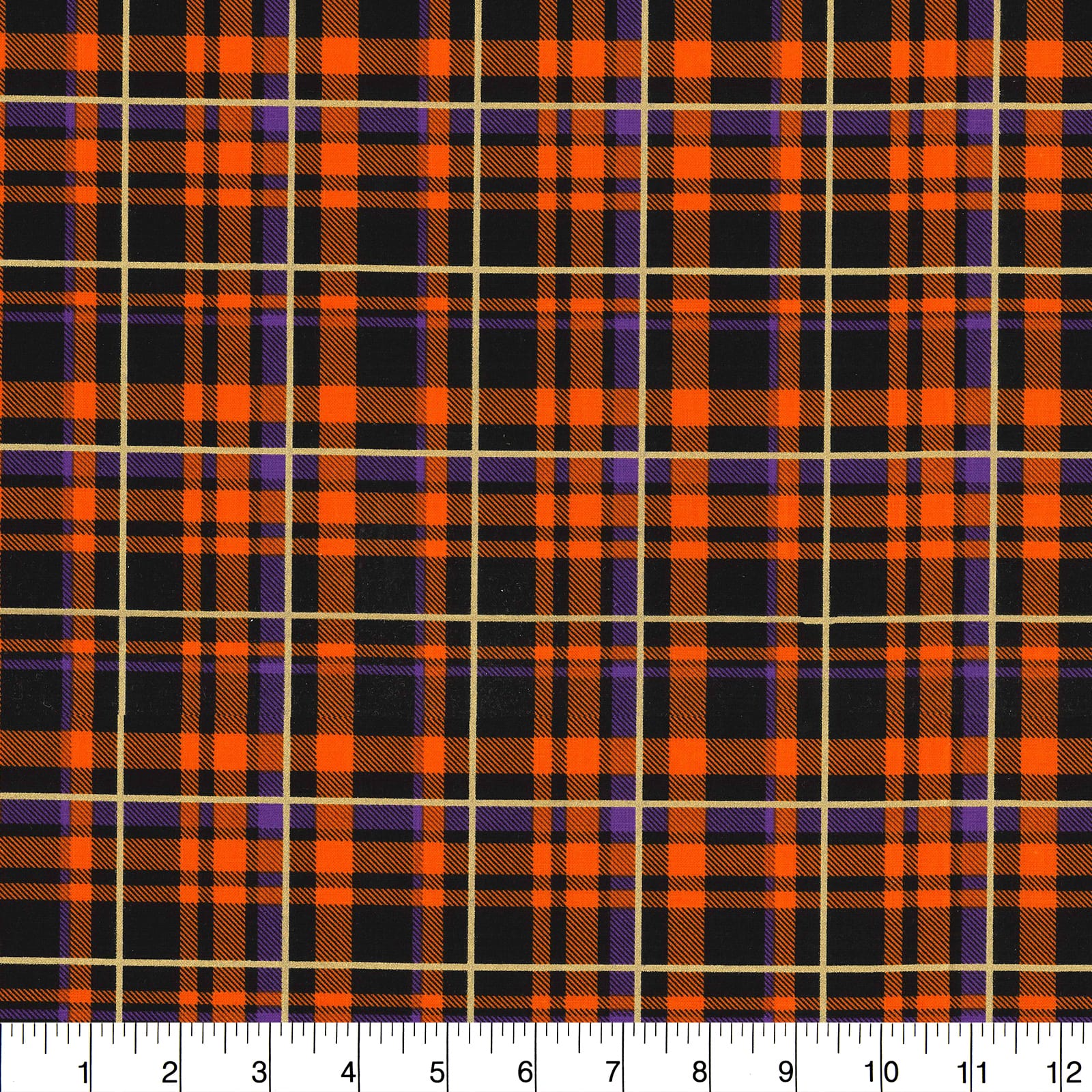 Fabric Traditions Orange Halloween Plaid Glitter Home Décor Fabric