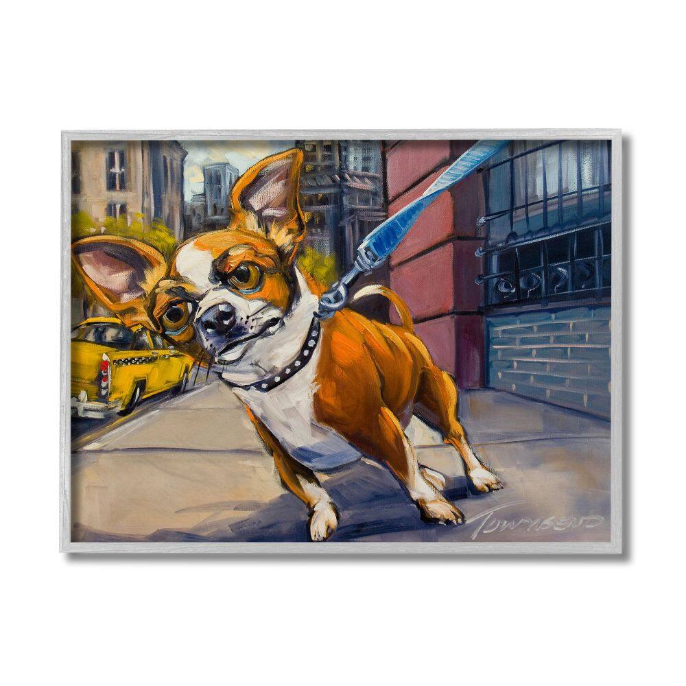 Stupell Industries Urban City Dog Walk Family Pet Painting in Gray Frame Wall Art
