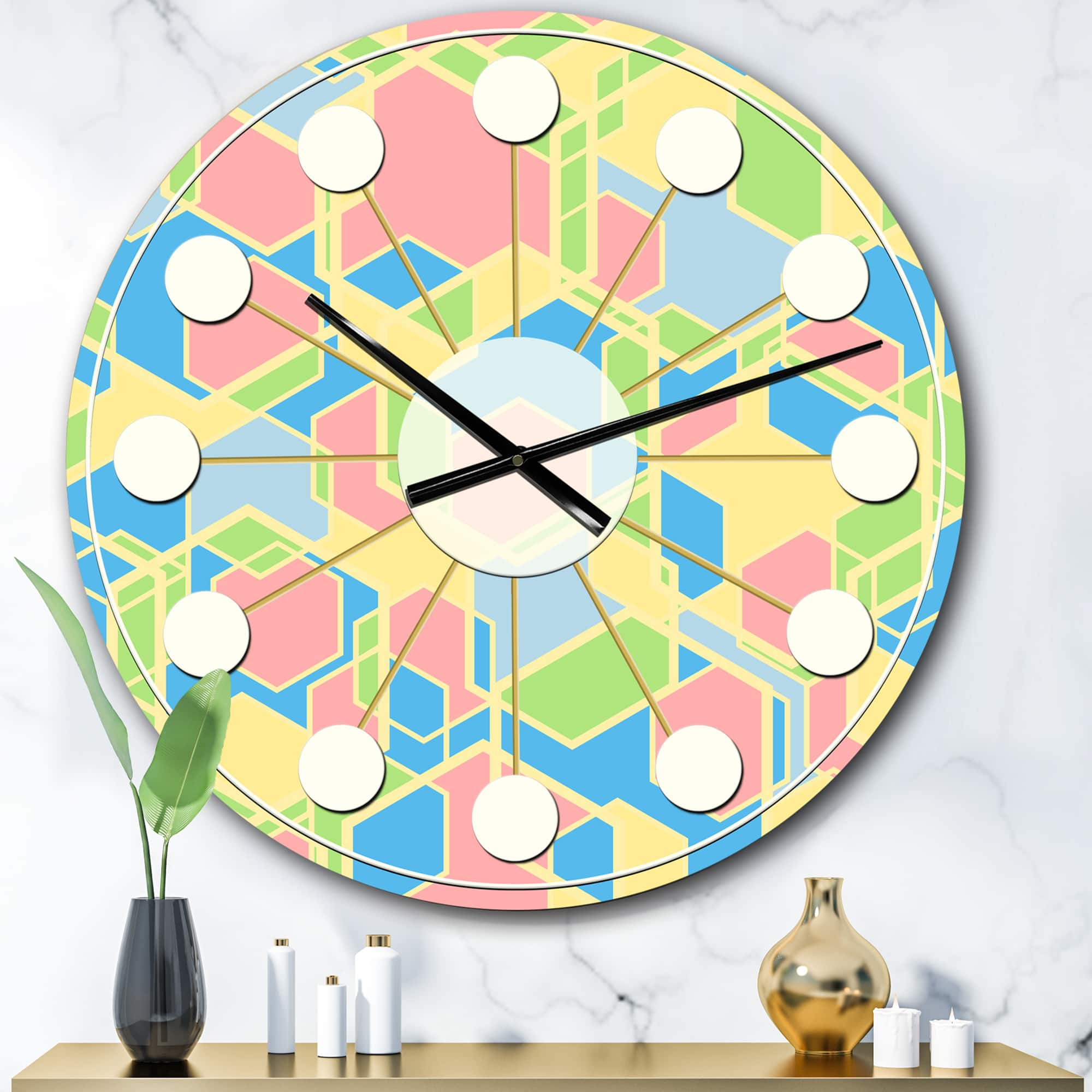 Designart Geometrical Pastel Abstract II Mid-Century Modern Wall Clock