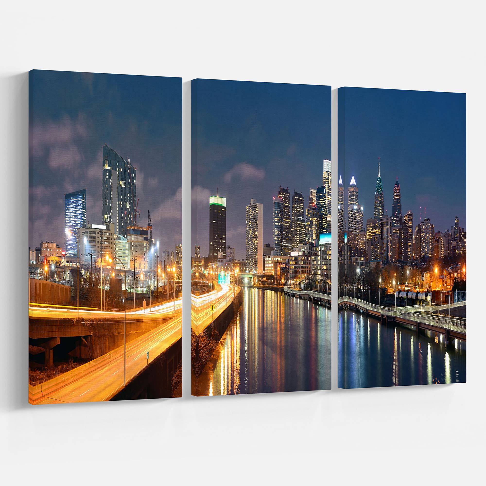 Designart - Philadelphia Skyline at Night - Cityscape Canvas Print