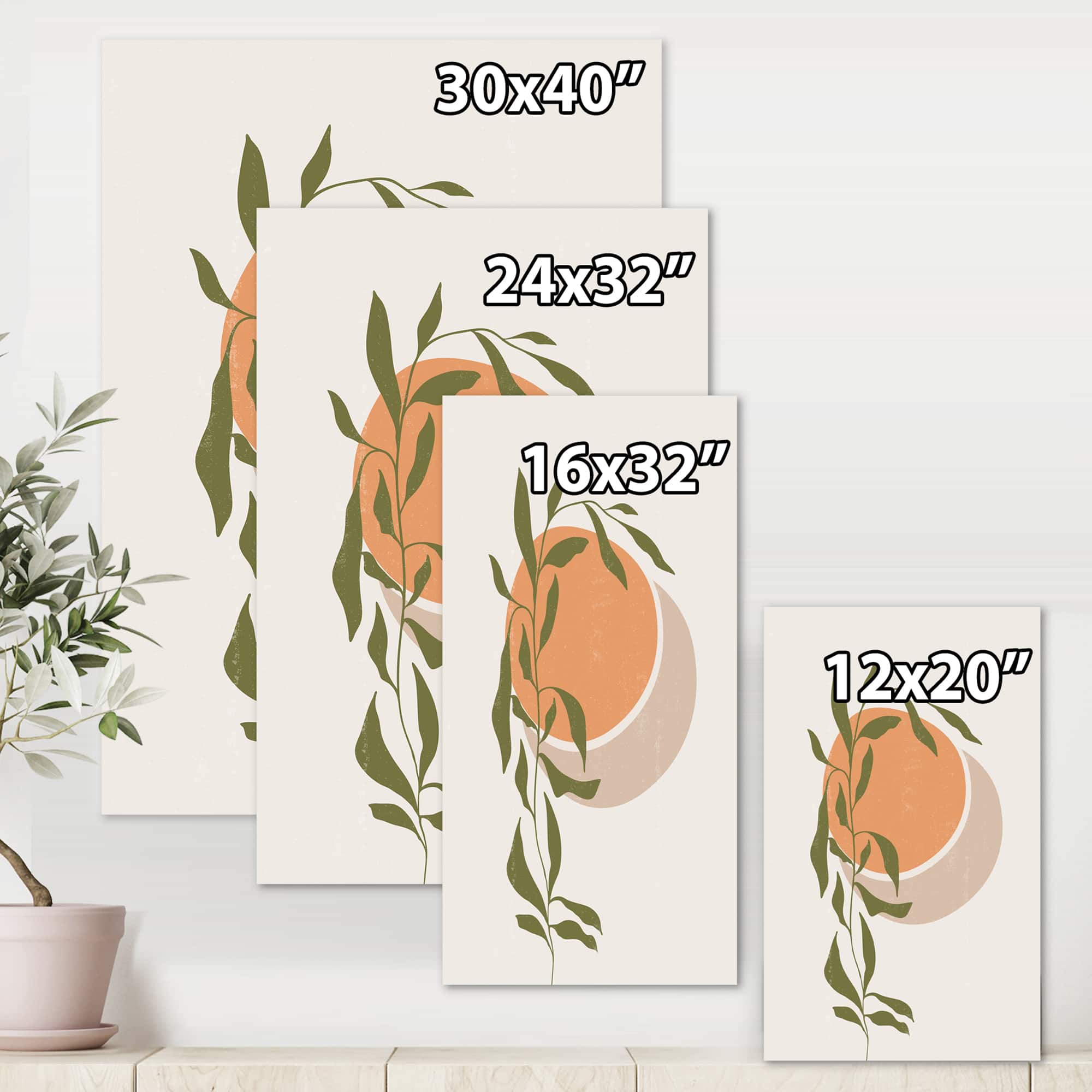 Designart - Abstract Orange Sun and Moon With Tropical Leaf