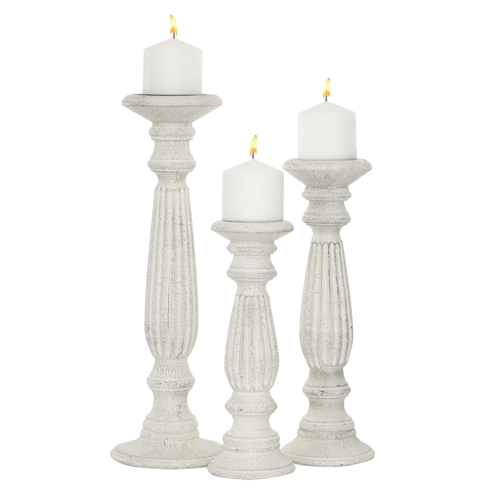 White Mango Wood Traditional Candle Holder Set