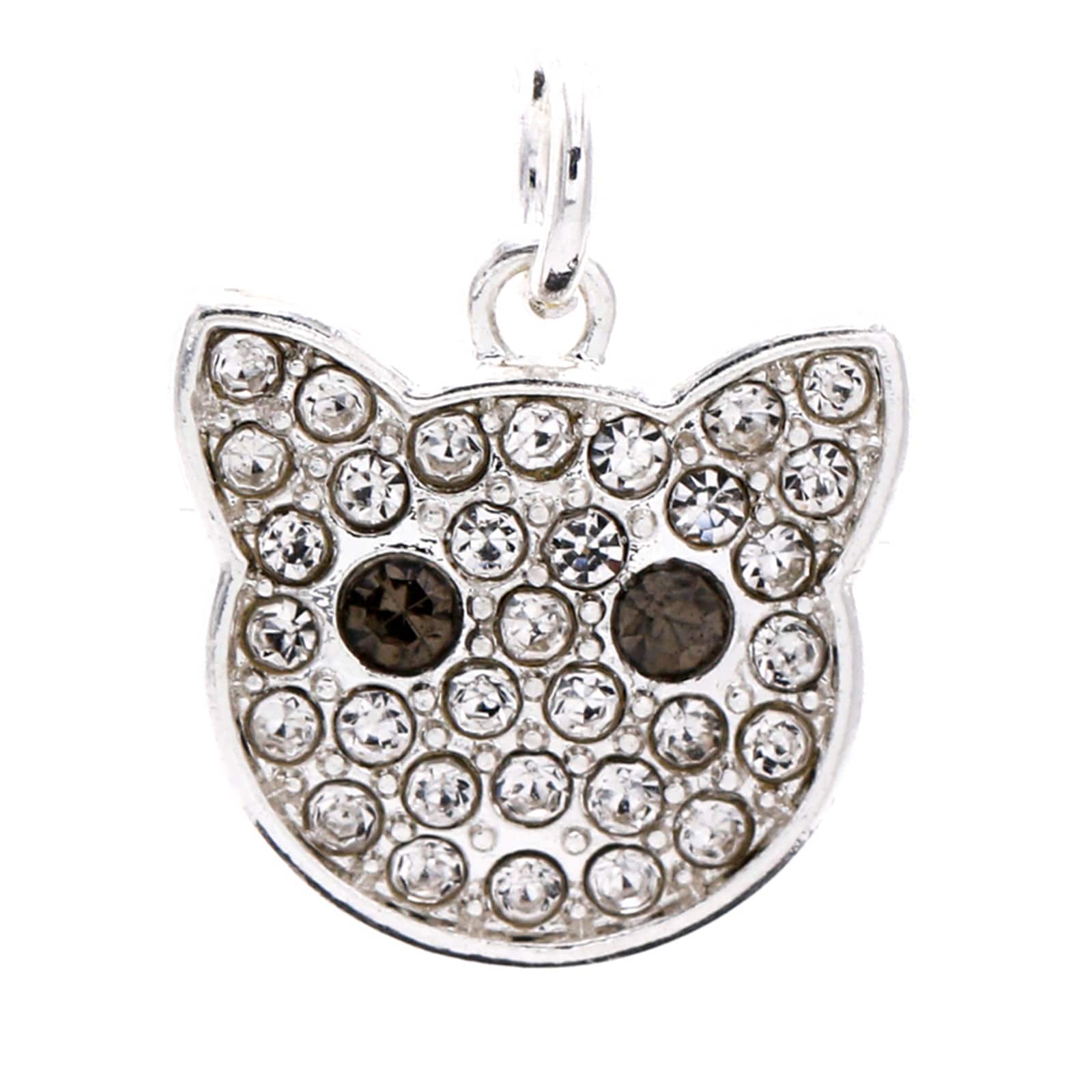 Charmalong™ Silver Plated & Stone Paved Cat Charm by Bead Landing™