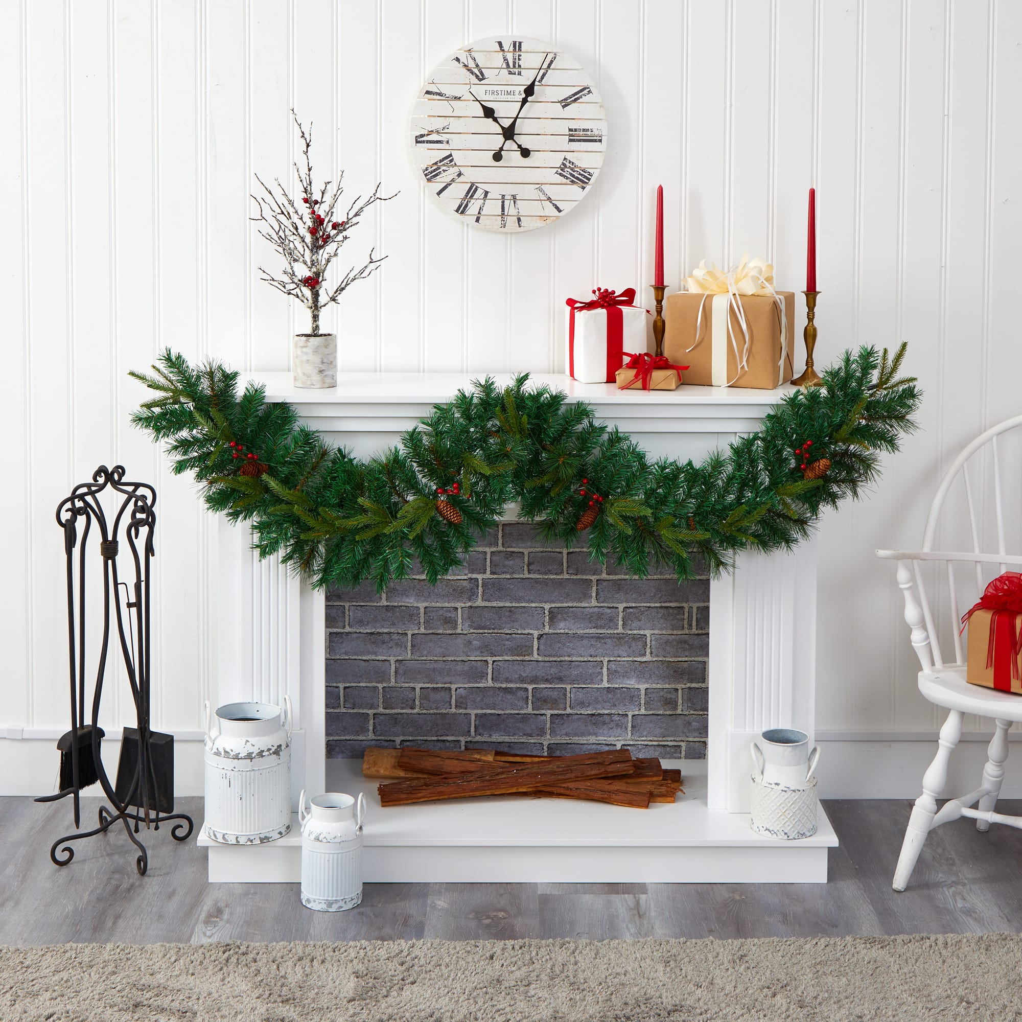 6ft. Pre-Lit Clear LED Mixed Pine, Berry &#x26; Pinecone Artificial Christmas Garland