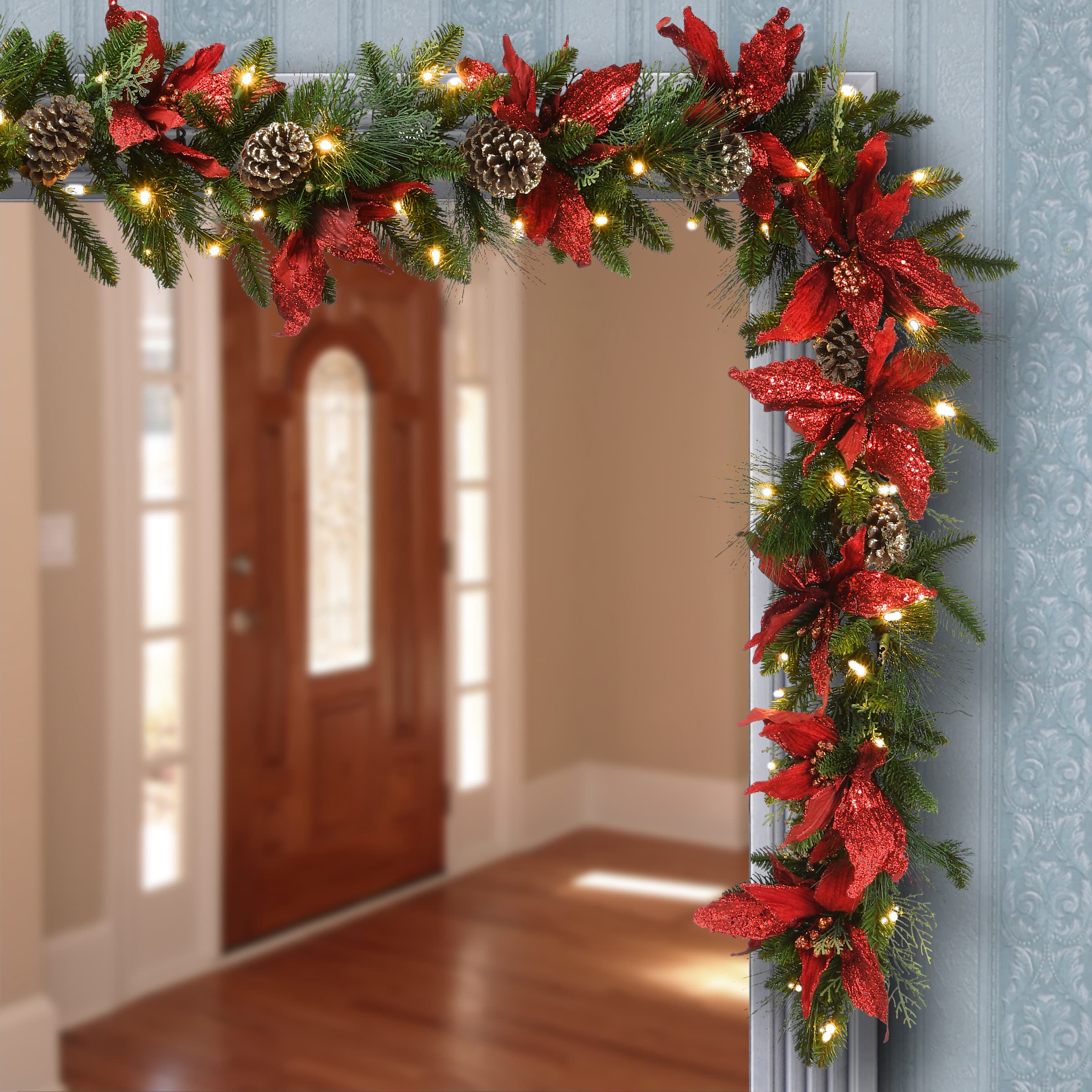 9ft. Pre-Lit Poinsettia &#x26; Pinecone Garland