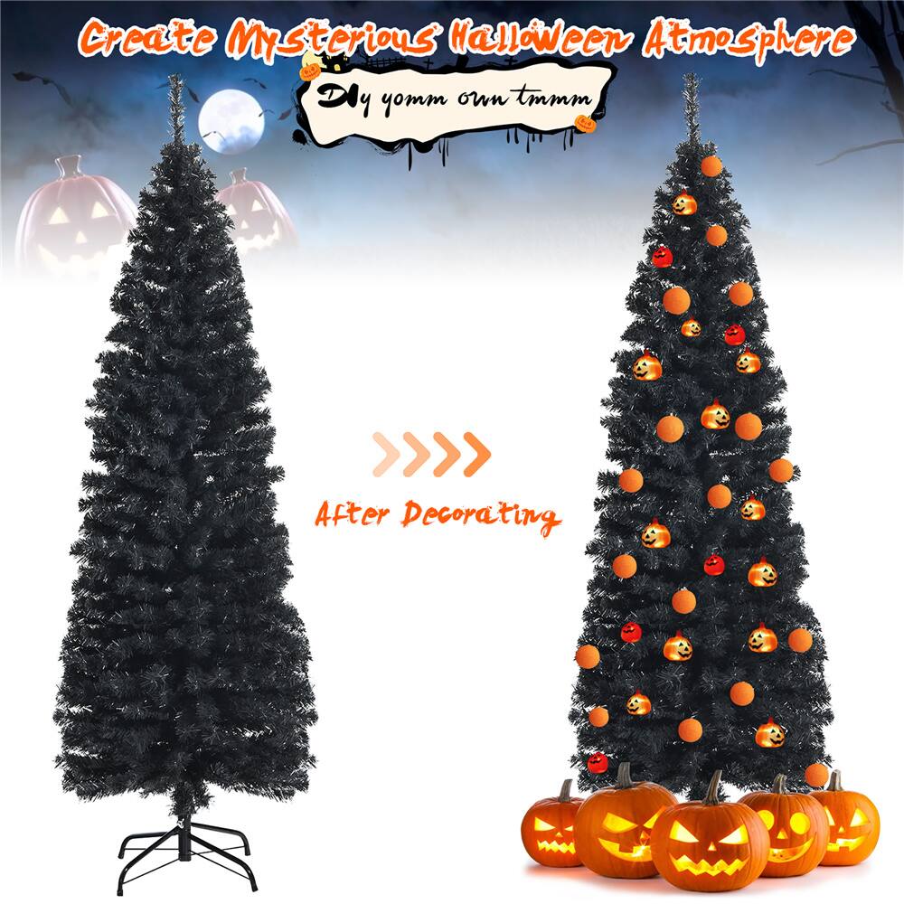 Costway 6ft. Unlit Black Slim Artificial Christmas Tree