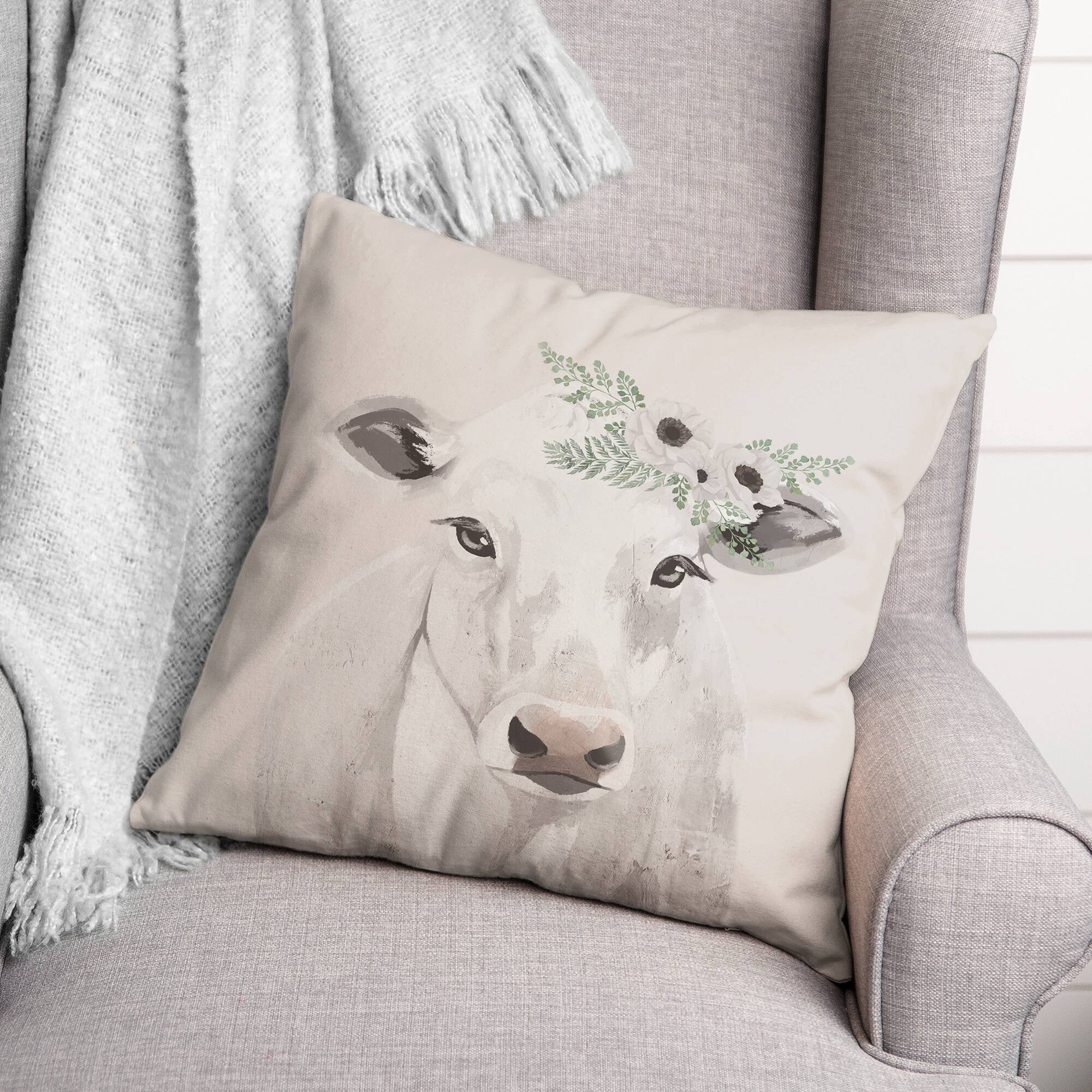 Cow With Florals 18" x 18" Throw Pillow