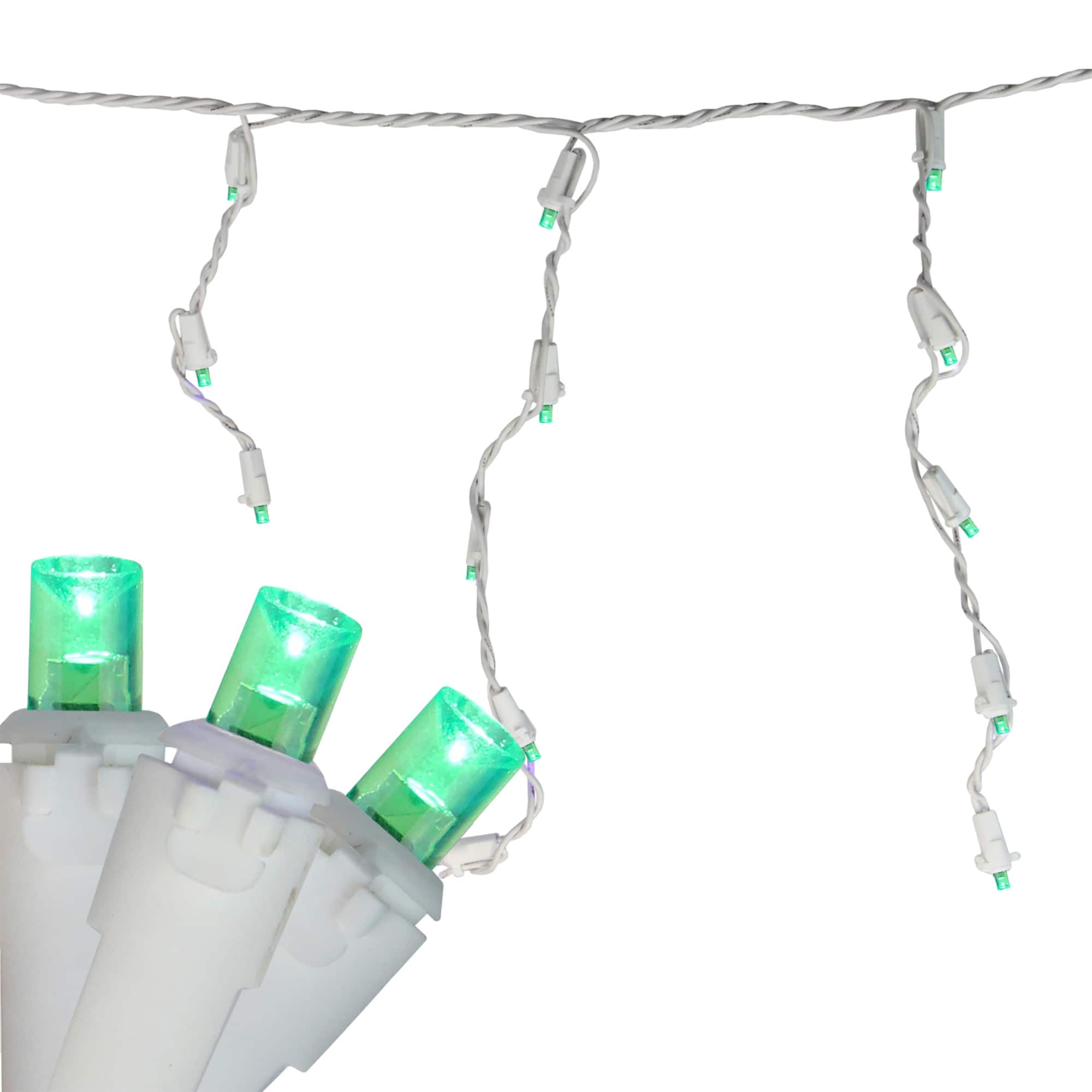 Brite Star 70ct. Green LED Wide Angle Icicle Lights with White Wire