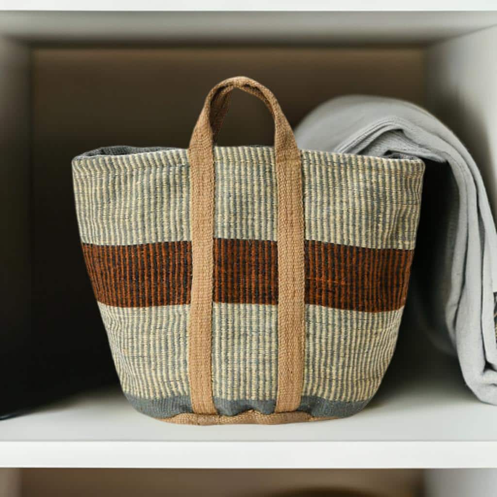Hello Honey® 24" Rust Striped Woven Jute Tote with Liner