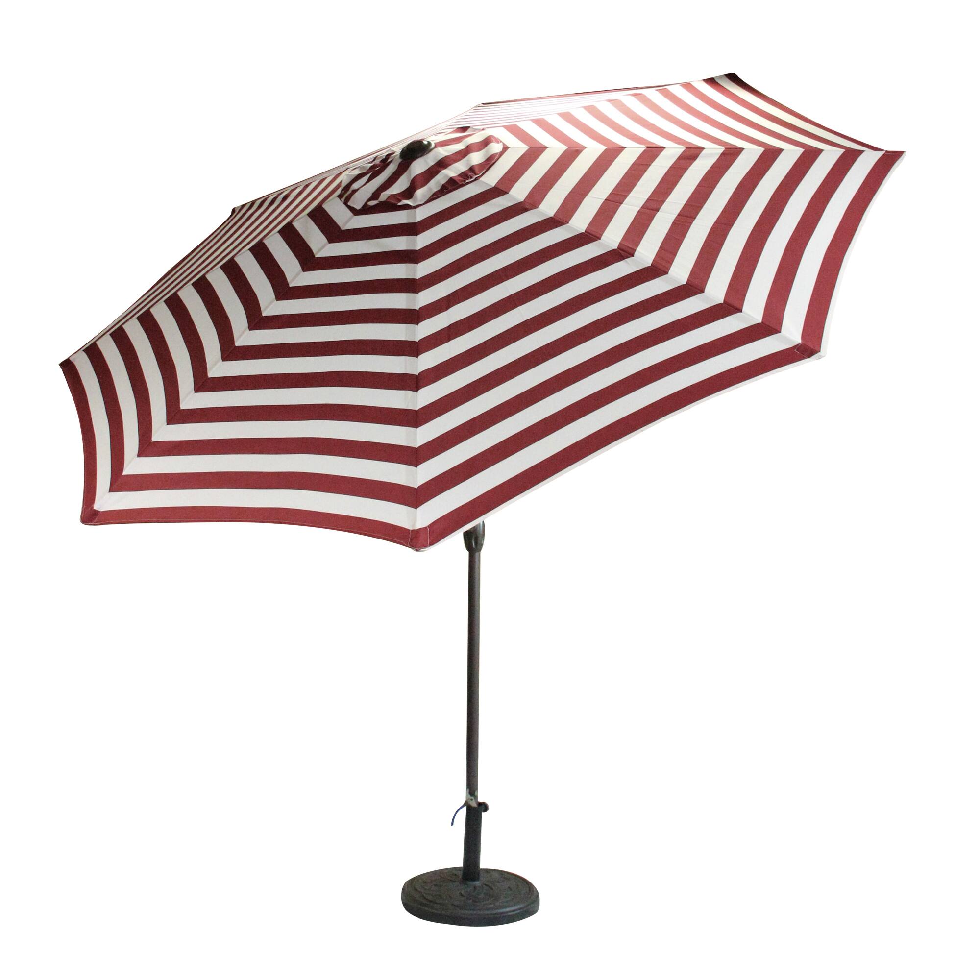 8ft. Burgundy & White Stripe Patio Market Umbrella with Hand Crank & Tilt