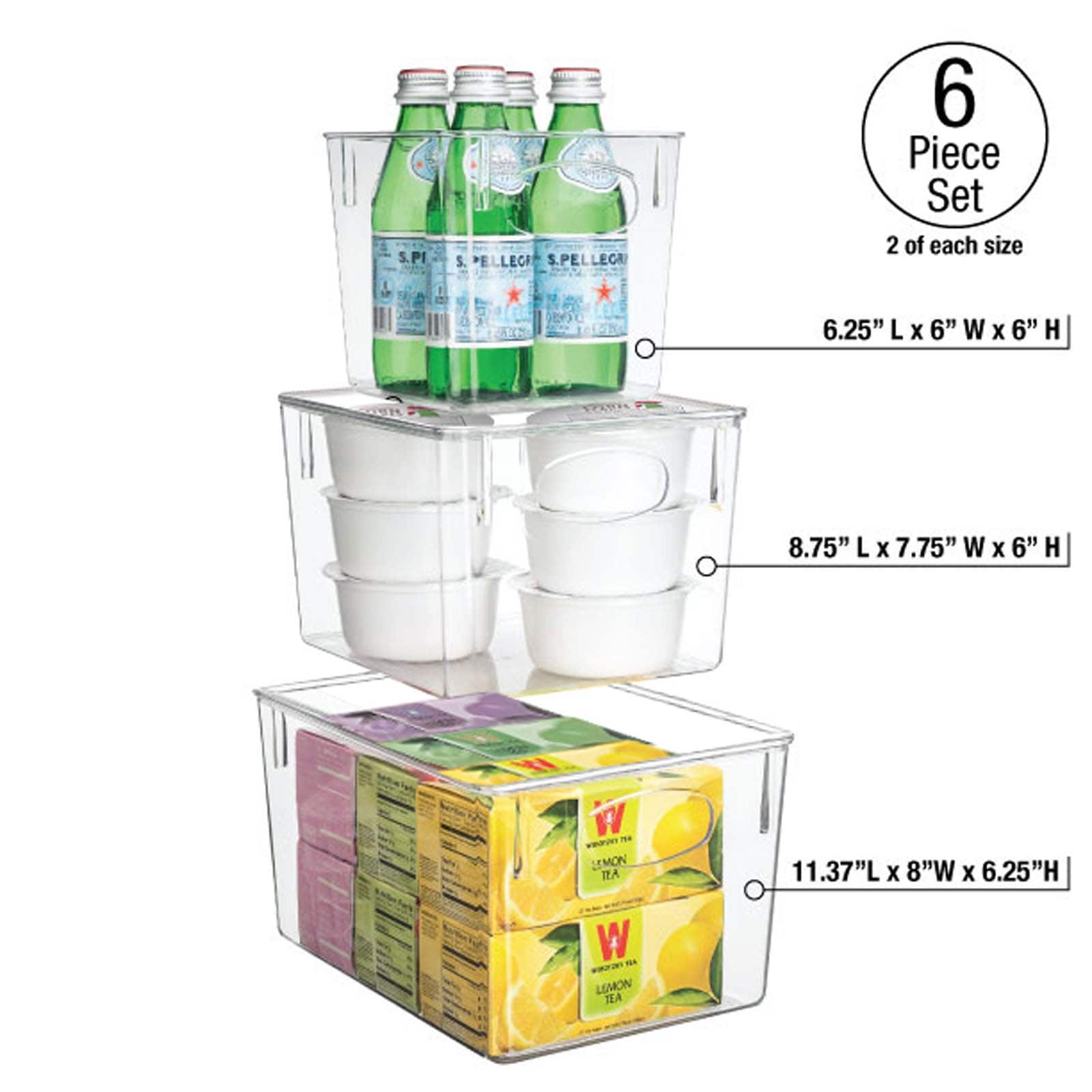 Sorbus Small, Medium & Large Clear 6 Bin Set