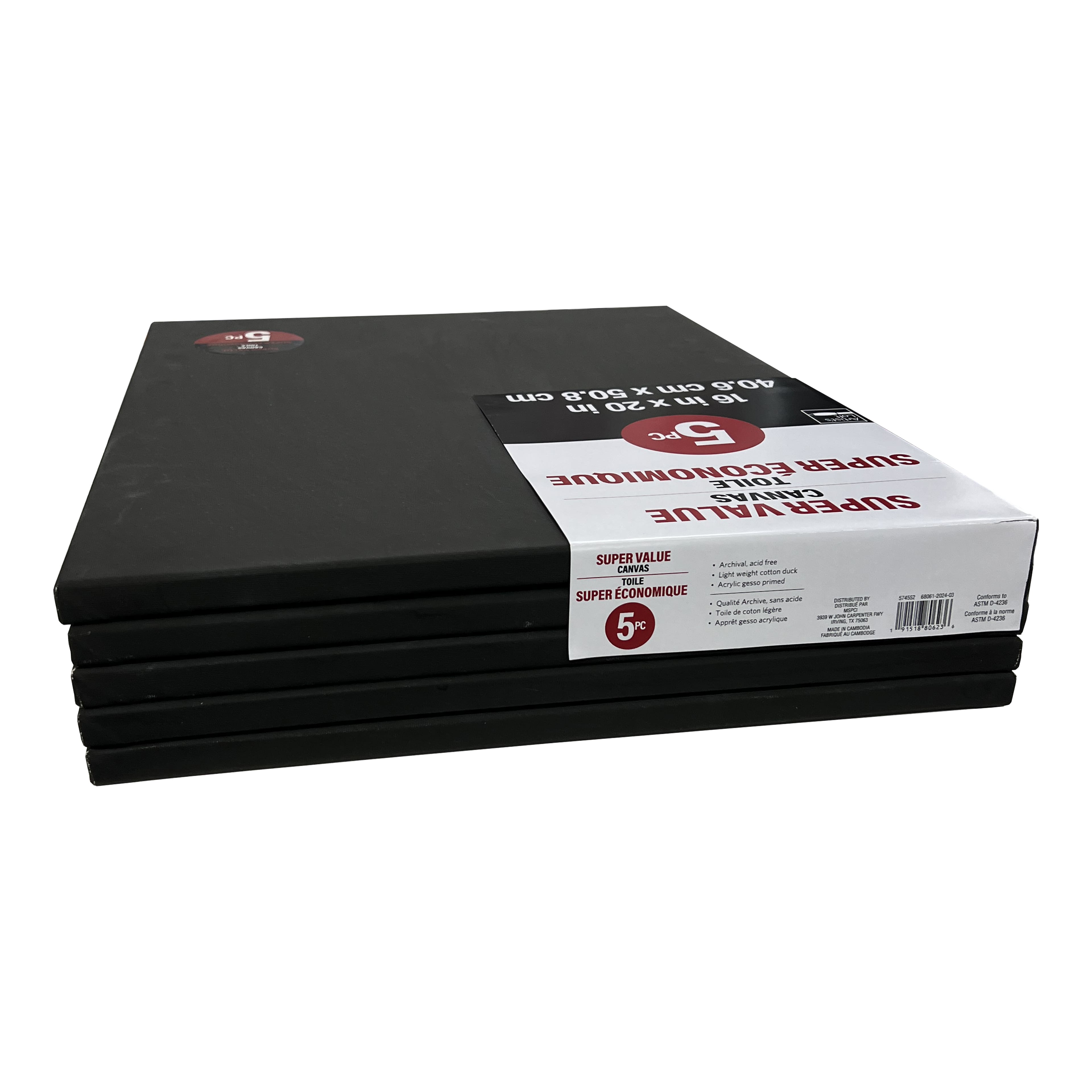 4 Packs: 5 ct. (20 total) 16" x 20" Black Super Value Canvas by Artist's Loft®
