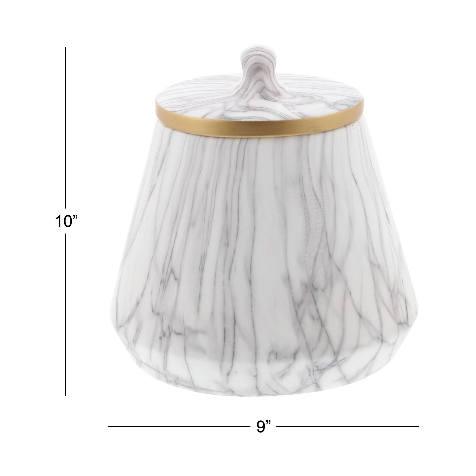 10&#x22; White Stoneware Contemporary Decorative Jar