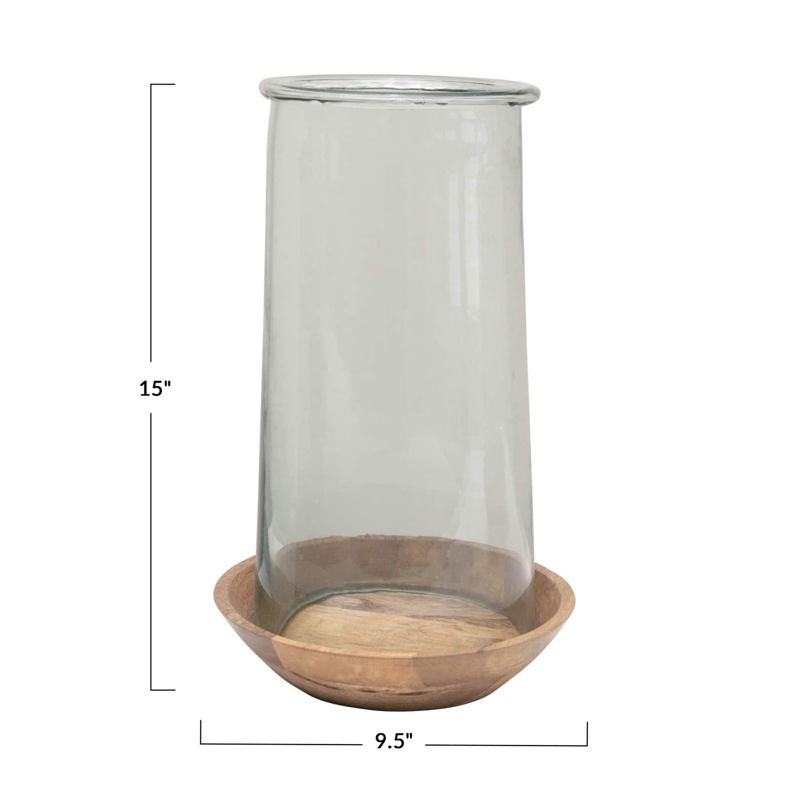 Hello Honey® 15'' Glass Hurricane with Wood Base