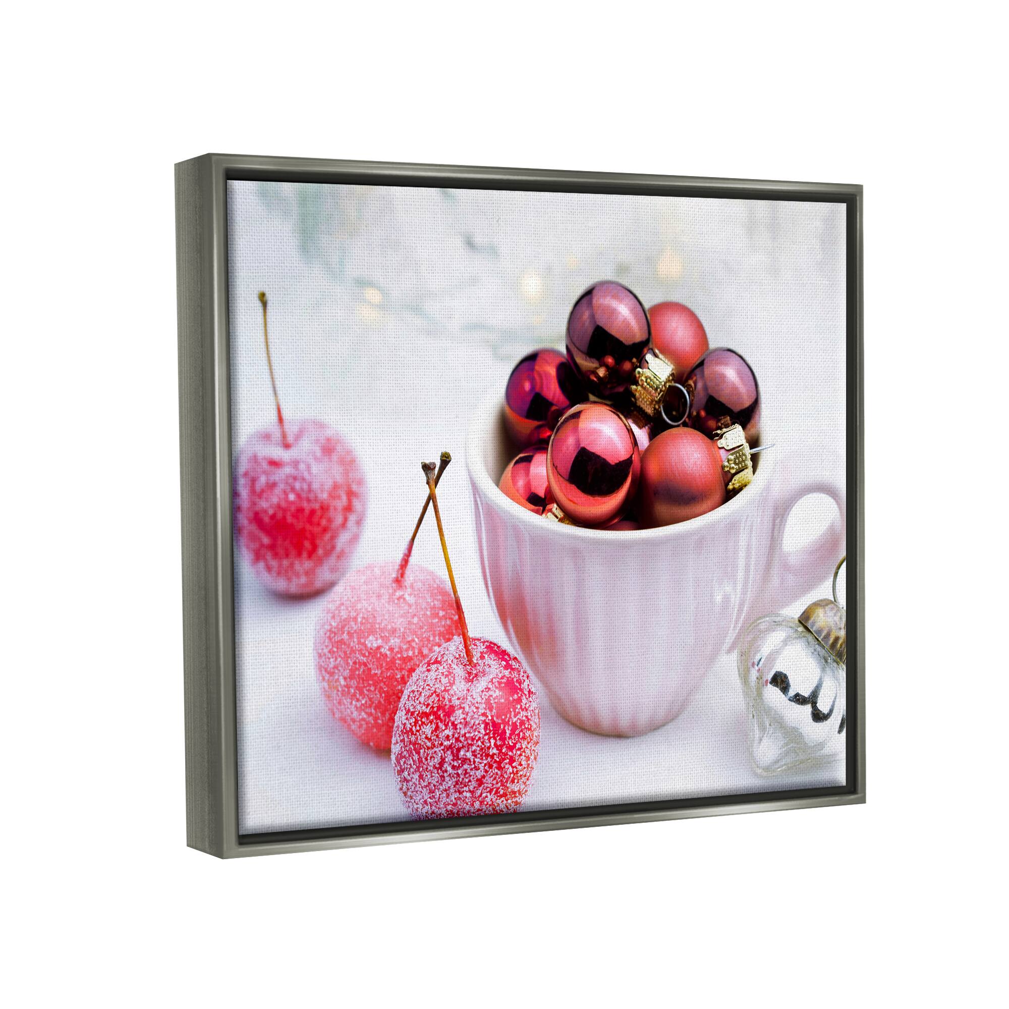 Stupell Industries Gleaming Red Christmas Ornaments Framed Floater Canvas Wall Art