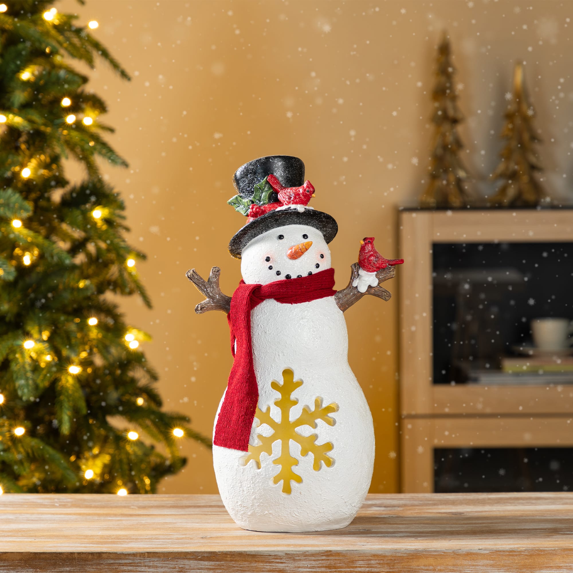 Glitzhome&#xAE; 15&#x22; Christmas Lighted Resin Snowman Table Decor