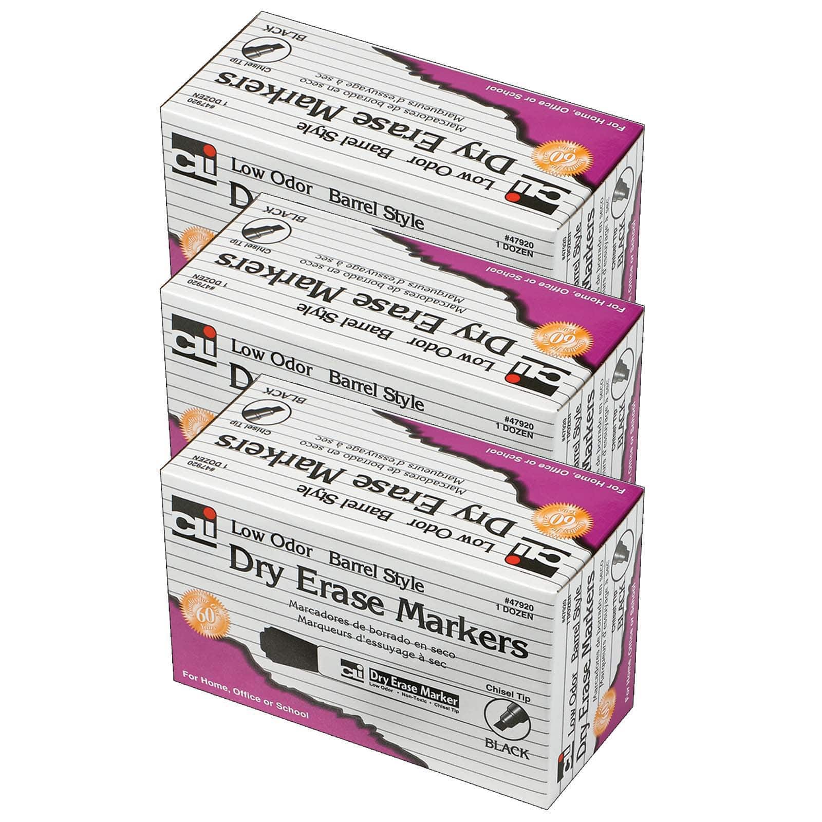 Charles Leonard Black Chisel Tip Dry Erase Markers, 3 Packs of 12