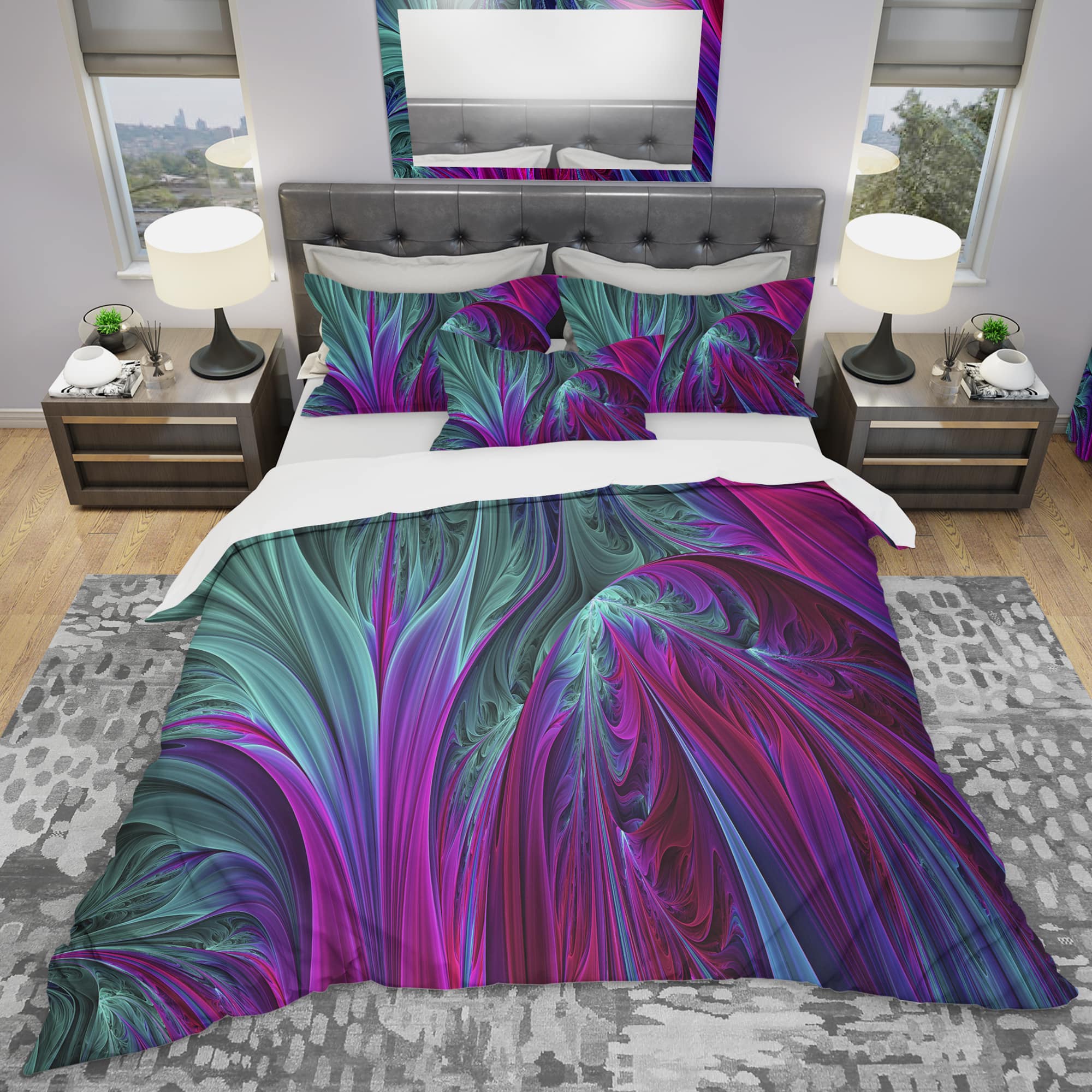 Designart &#x27;Purple and Green Jungle&#x27; Modern &#x26; Contemporary Bedding Set - Duvet Cover &#x26; Shams