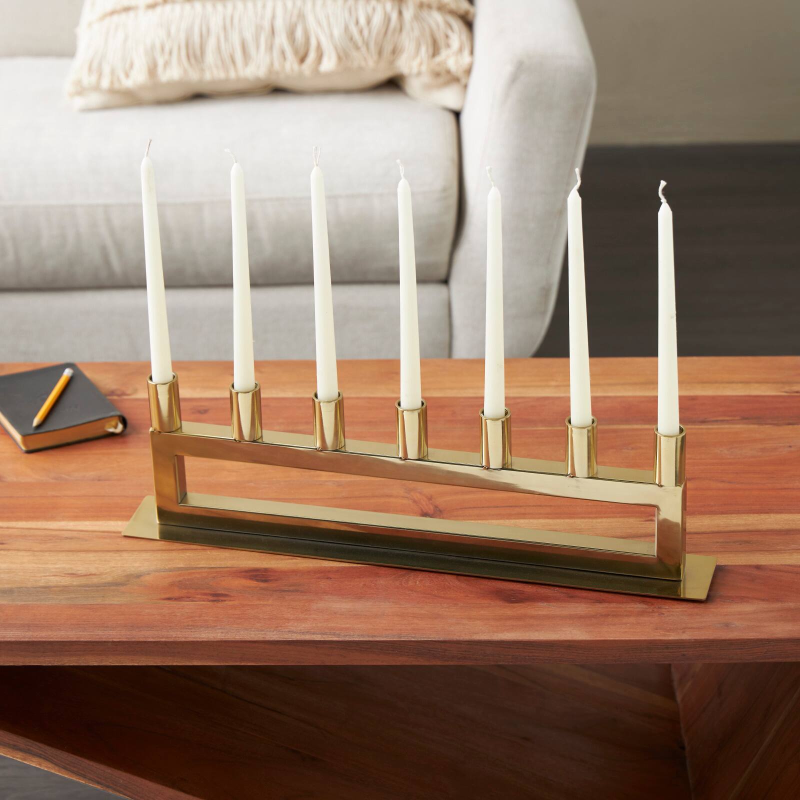 22" Gold Stainless Steel 7 Taper Candle Candelabra with Rectangular Frame