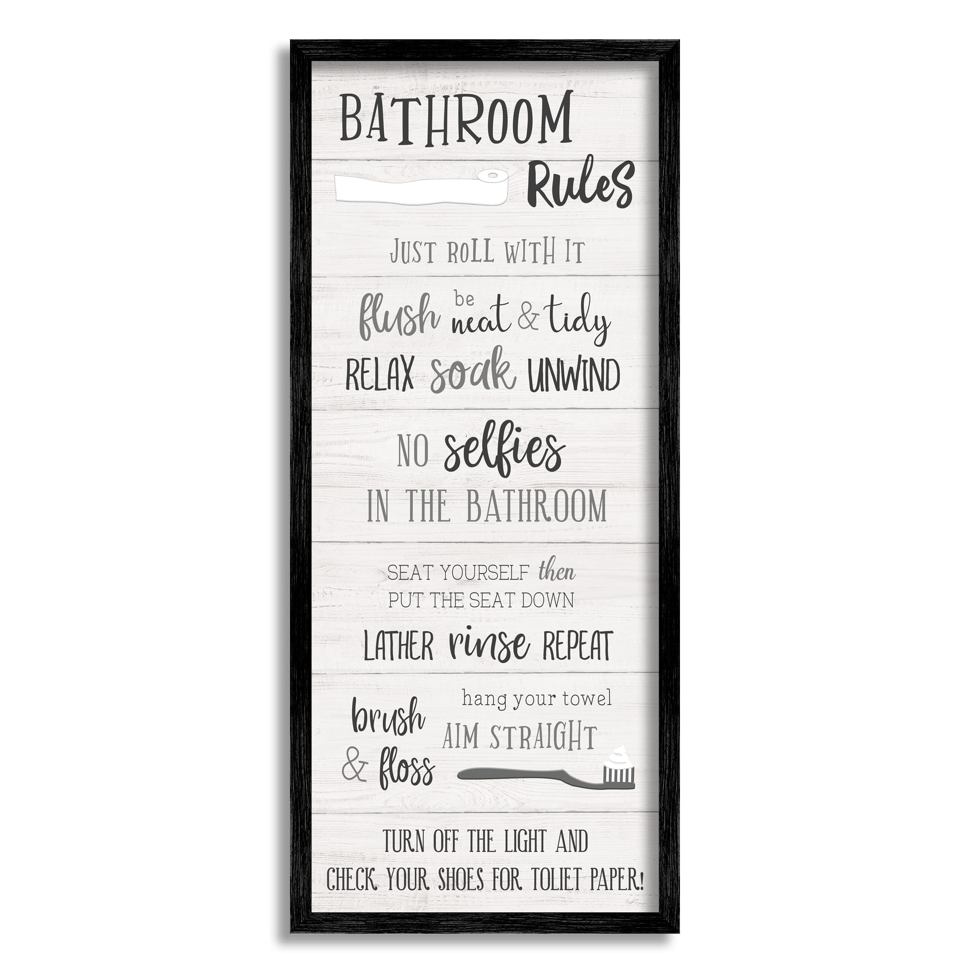 Stupell Industries Bathroom Rules Sign Toilet Paper Fun Phrases Framed Wall Art
