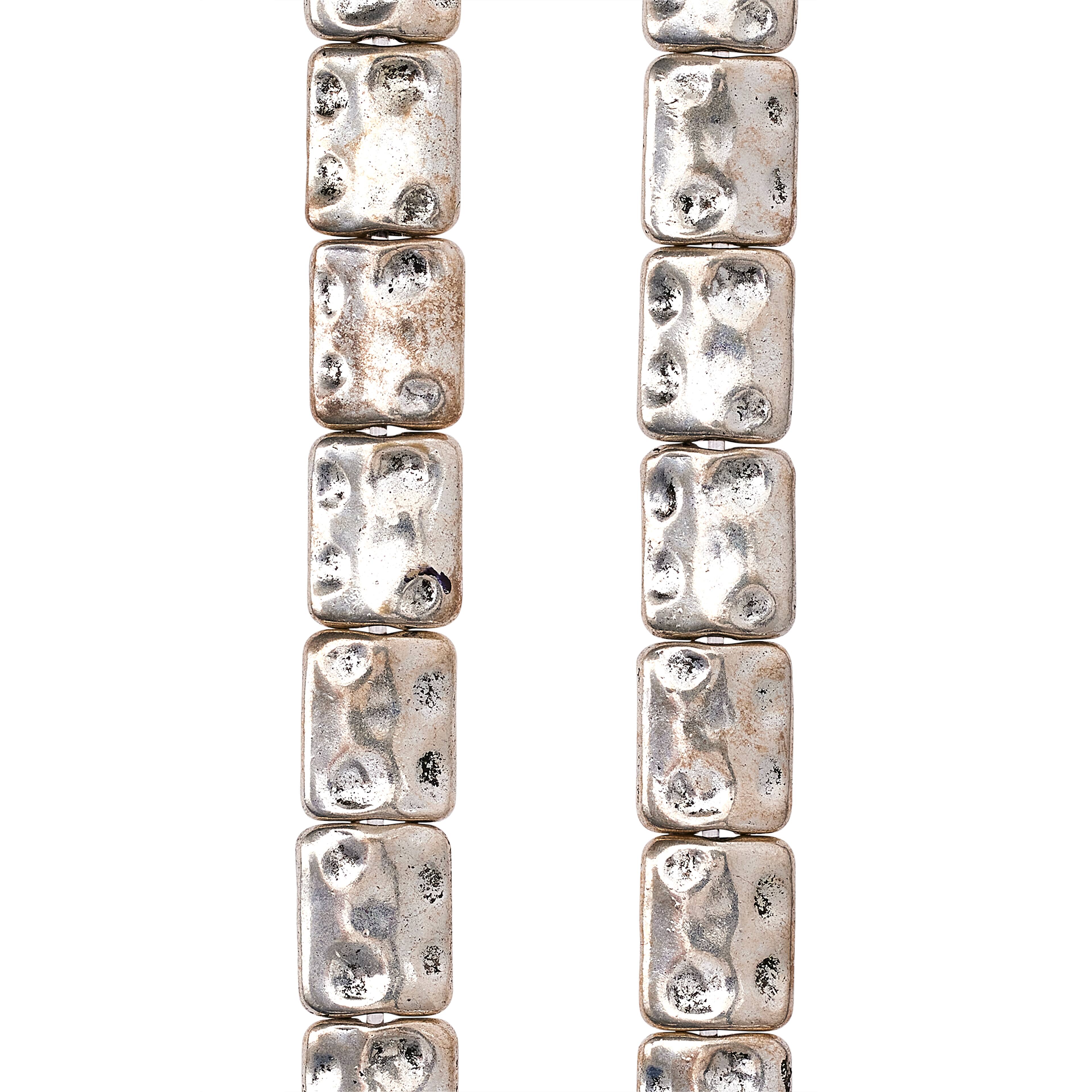 Bead Gallery Antique Silver Plated Metal Rectangle Beads, 10mm